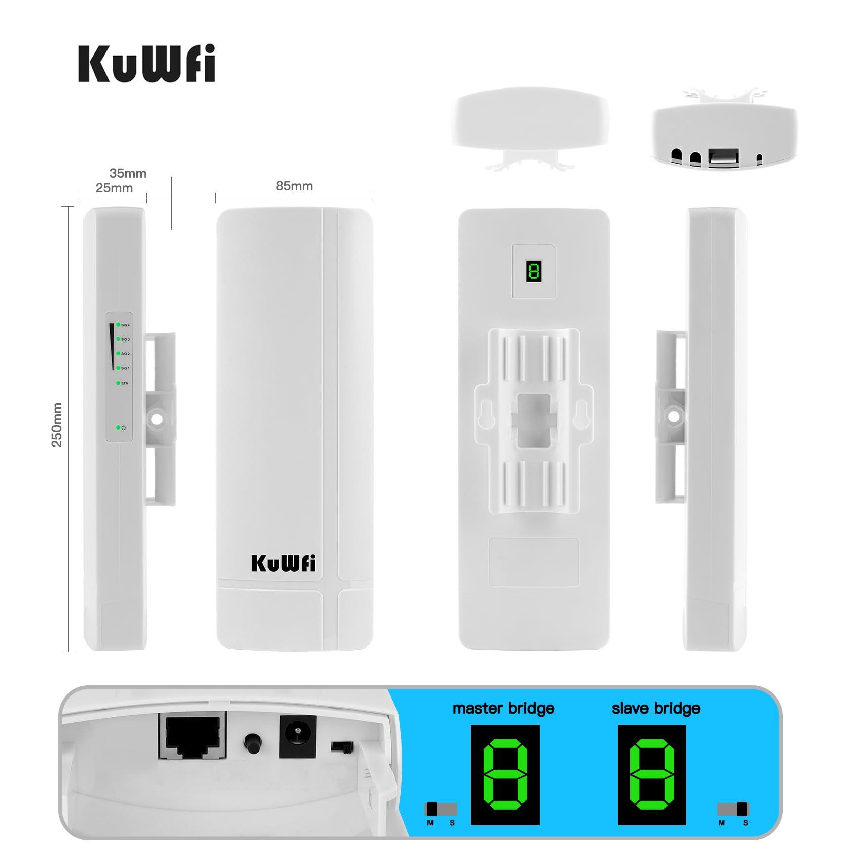 KuWFi KuWFi 5.8G 3KM Gigabit Wireless WiFi Bridge Point to Point Outdoor Work for Starlink Satellite Signal Extend Outdoor Super Long Range WiFi Router Bridge 1000Mbps Ethernet Port 24V PoE Power 2-Pack