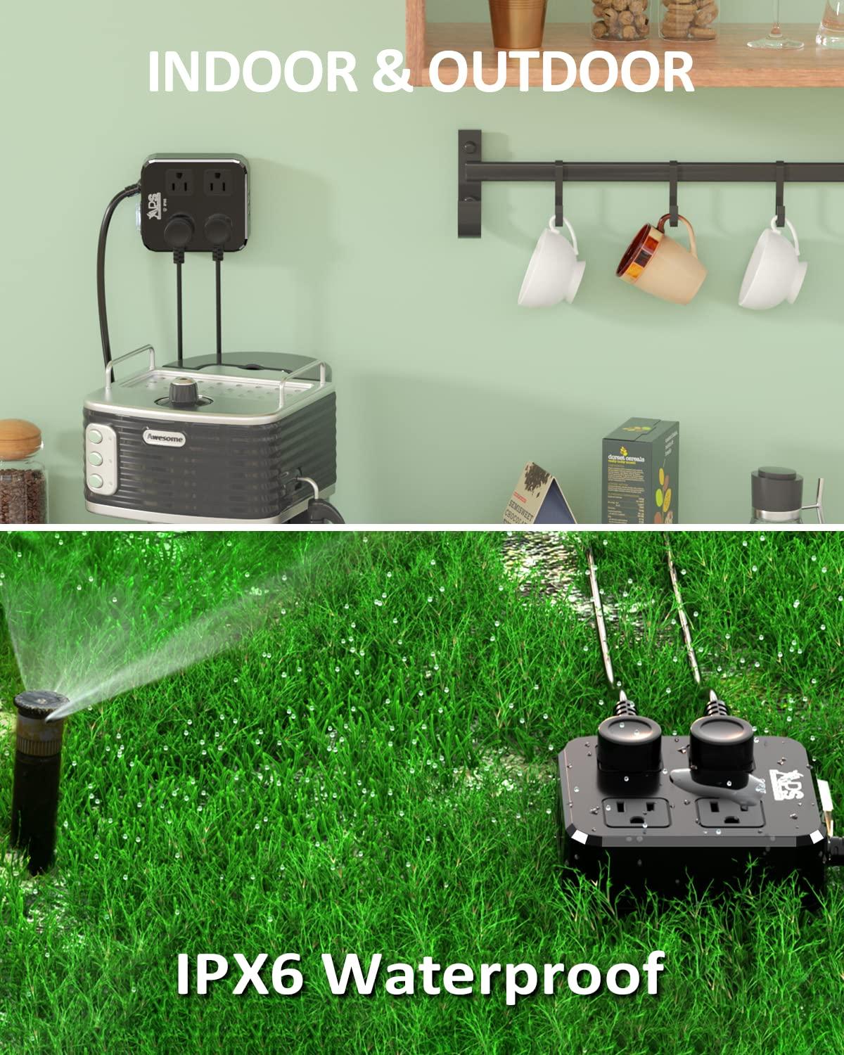 APS Outdoor Power Strip Weatherproof, Waterproof Surge Protector with 4 Wide Outlet with 3 USB Ports, 10FT Extension Cord,1875W Overload Protection,Outlet Extender for Christmas Lights ETL Listed Black