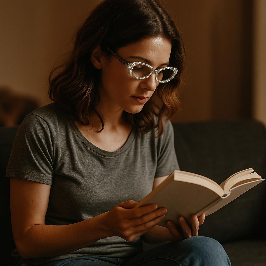 bullabulling Rectangle Bling Rhinestone Reading Glasses For Women Blue Light Blocking Reader Computer Eyeglass Frame (Christmas, 3.0, x)