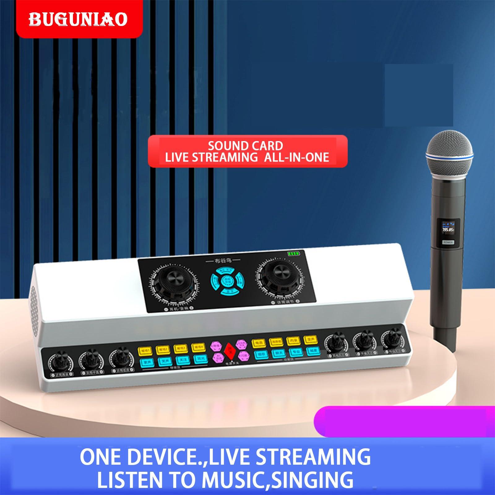 Generic Generic Buguniao Y6 Live Singing Sound Card Sound Machine Indoor Outdoor Karaoke Wireless Bluetooth Speaker Sound Card Connects to Computer Cell Phone for Live Streaming, white