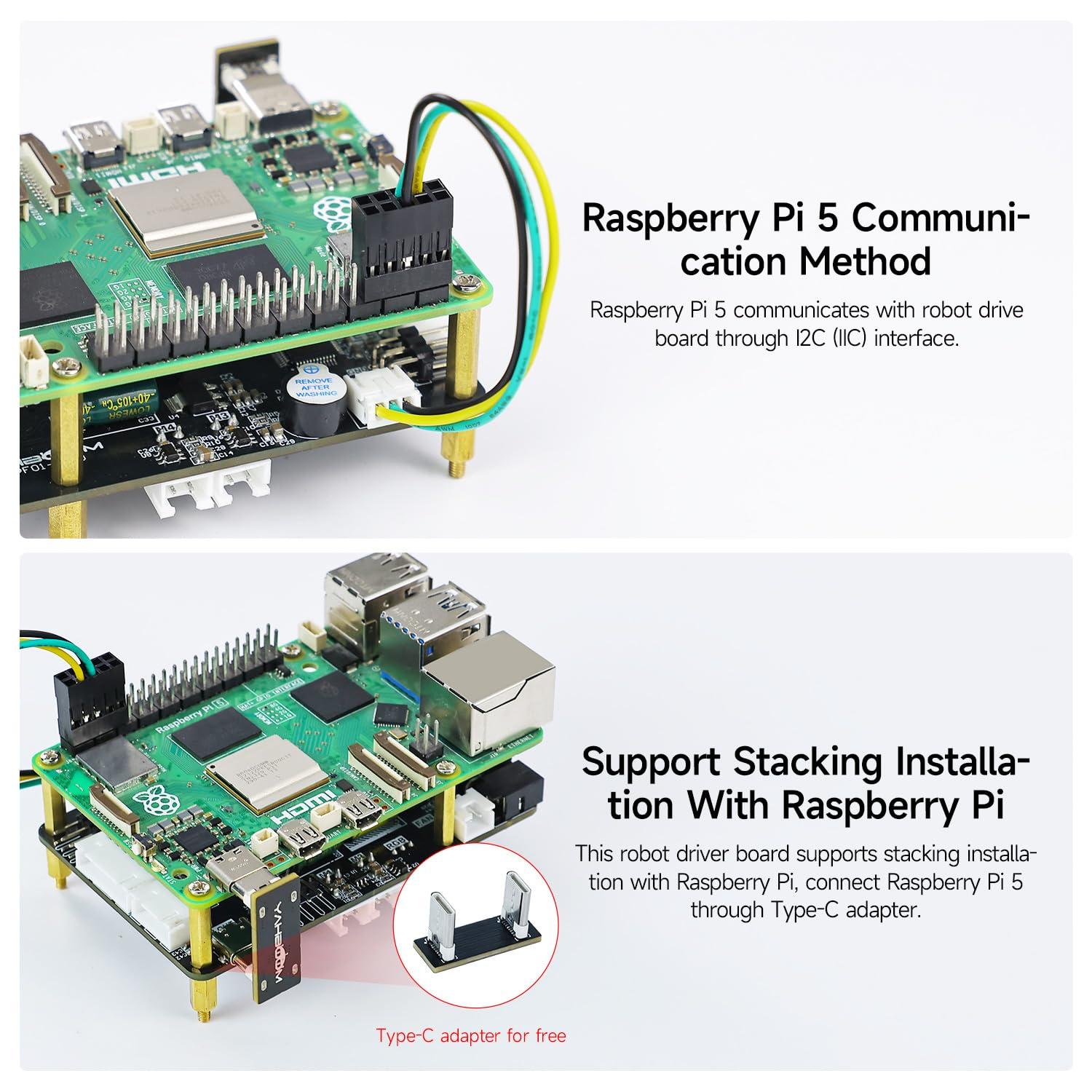 Yahboom Yahboom Raspberry Pi5 Robot Expansion Driver Board ROS Smart Car Supports 4WD Drive Servo Motor Sensor Compatible with RaspberryPi 5 PD Power Supply Protocol, I2C Communication