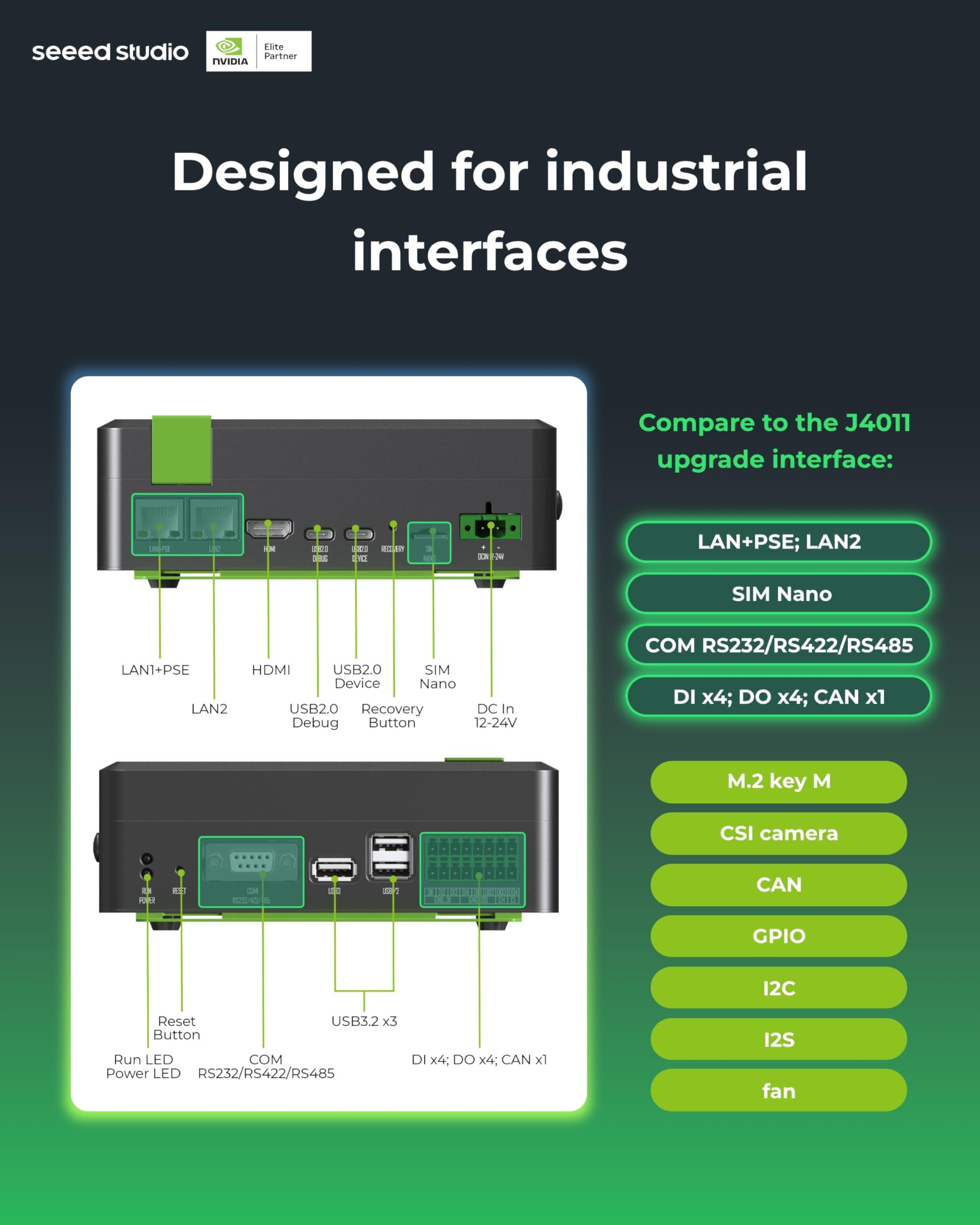 seeed studio seeed studio reComputer Industrial J4011- Fanless Edge AI Device with Jetson Orin NX 8GB Module