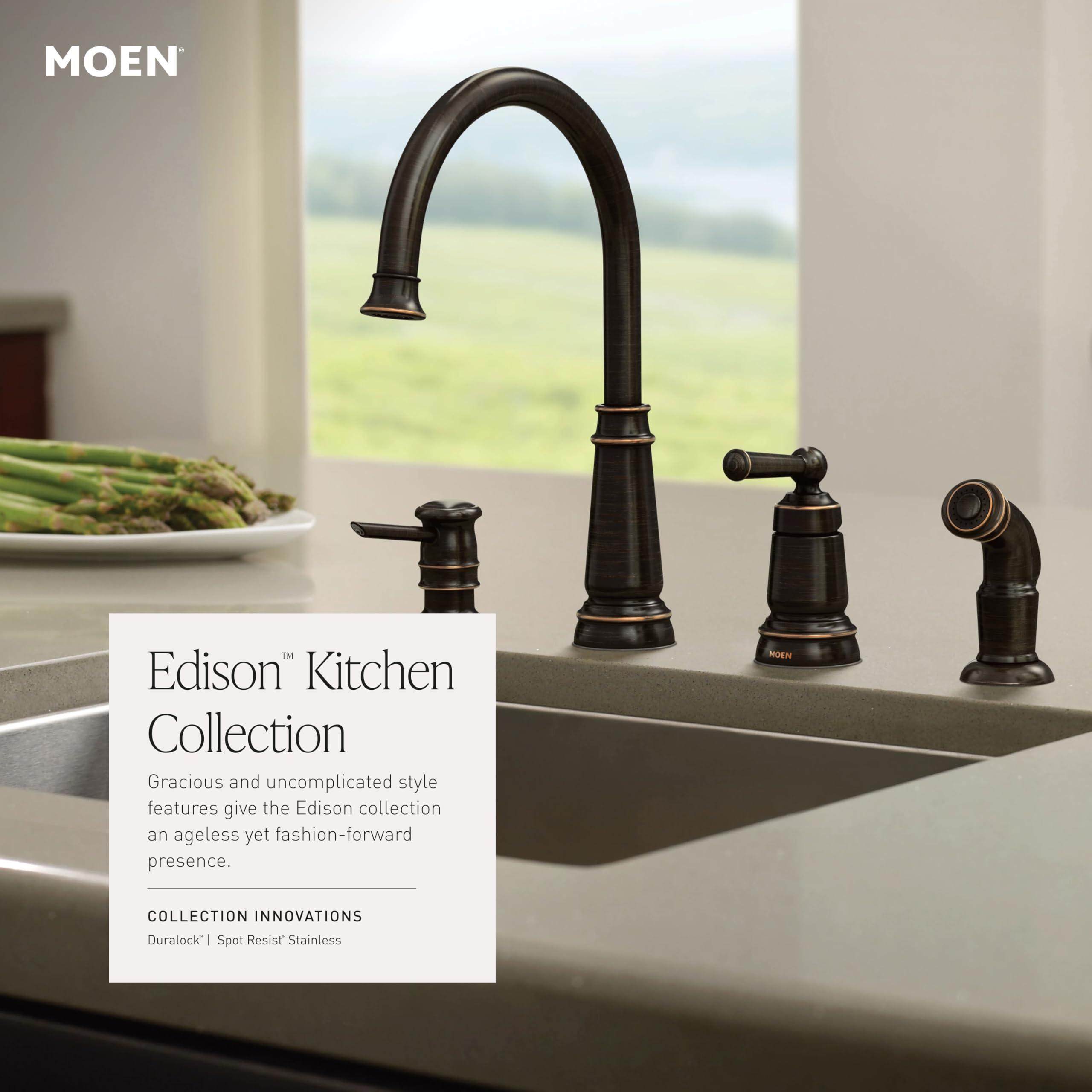Moen Moen Spot Resist Stainless One-Handle High Arc 4-hole Kitchen Faucet with Side Sprayer and Soap Dispenser, 87042SRS