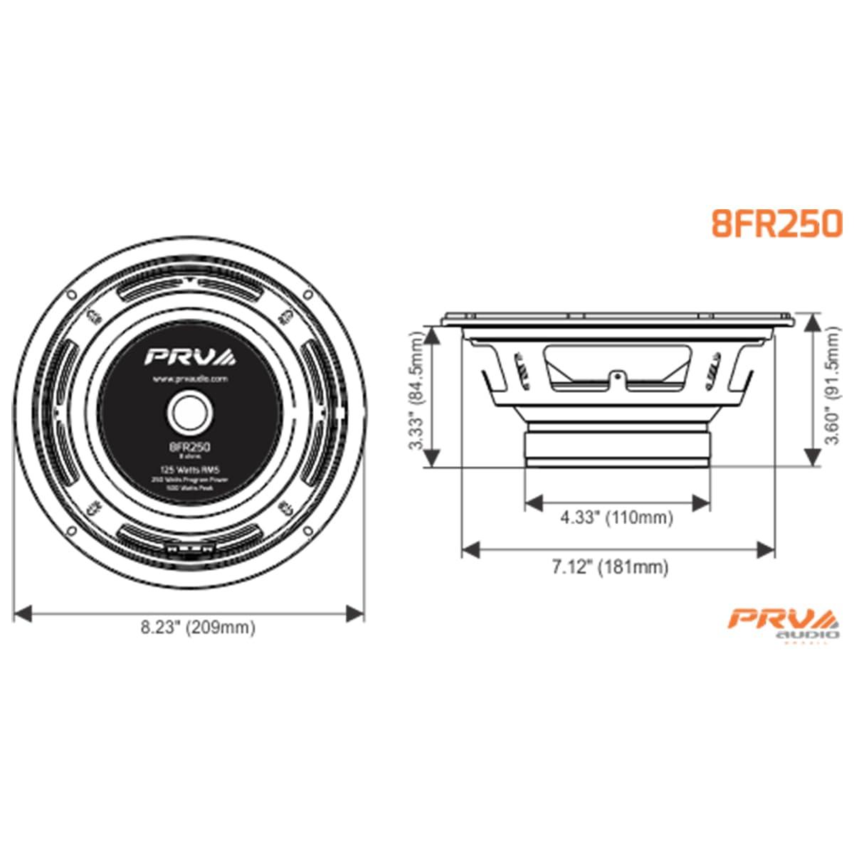 PRV AUDIO PRV AUDIO 8FR250 8 Inch Full Range Speaker, 8 Ohms, 250 Watts Continuous Program Power, 125 Watts RMS Power, 93.5 dB, Full-Range Driver Loudspeaker for Pro Audio Systems (Single)