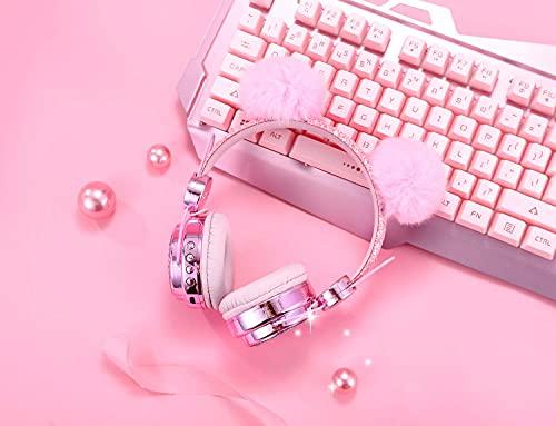 KORABA KORABA Wireless , LED Light up Color Changing Girls Bluetooth Headsets with MIC, 10 Hours 5.0 Bluetooth Headphones for School, Christmas (Pink)