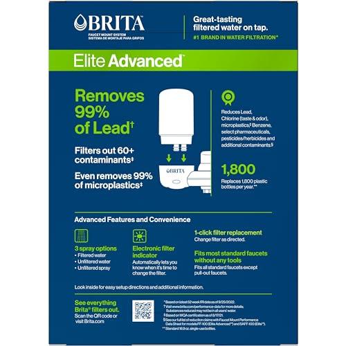 Brita Brita Faucet Mount Water Filter for Sink, Removes 99% of Lead, Elite Advanced Filtration System, Includes 1 Replacement Filter, White