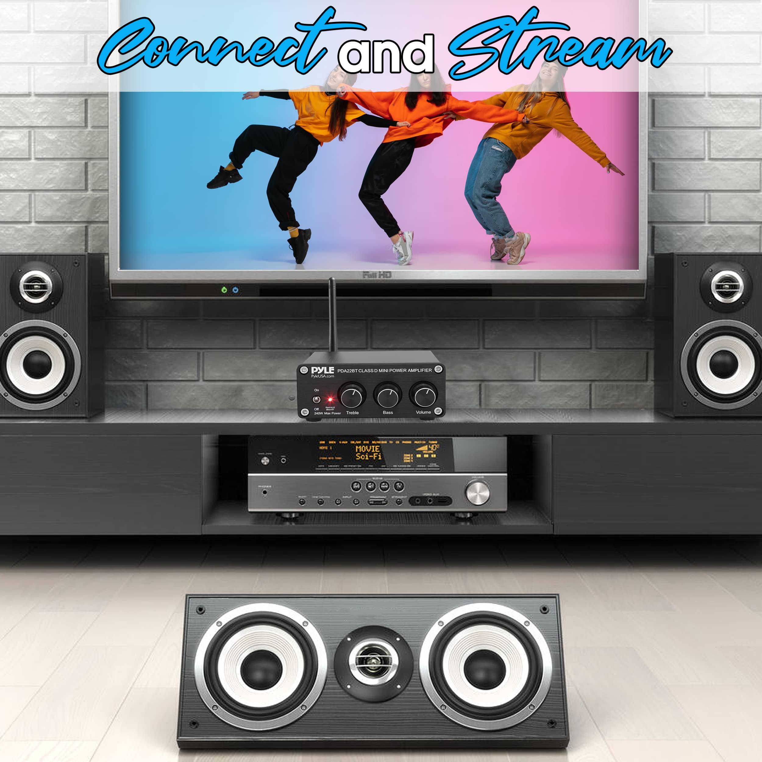 Pyle Pyle Compact Powerful Home Audio Amplifier Receiver Mini with Bluetooth 5.0 Desktop Blue Series 2 x 100 Watt for Home Speakers w/Bass &Treble Control - PDA22BT