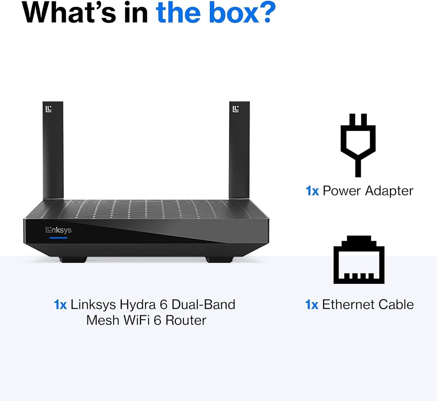 Linksys Linksys AX2200 | Dual-Band Mesh WiFi 6 Router | 2.2 (AX2200) Speeds | Connect 15+ Devices | 1500 Sq Ft Coverage | 2024 Release, Black