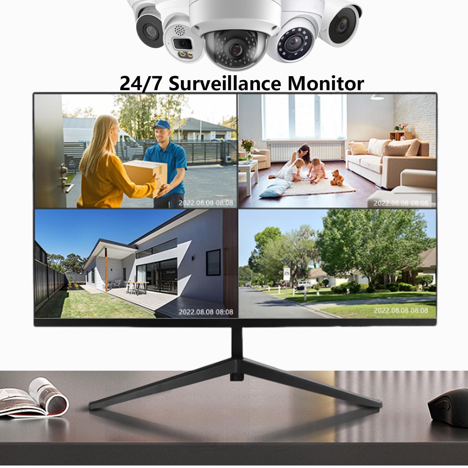 Real HD 32 Inch FHD 1080P CCTV Security Monitor, Thin LED Screen Computer Monitor, 60Hz Refresh Rate with HDMI VGA BNC and Audio, Compatible with 4K, for Surveillance NVR/DVR System
