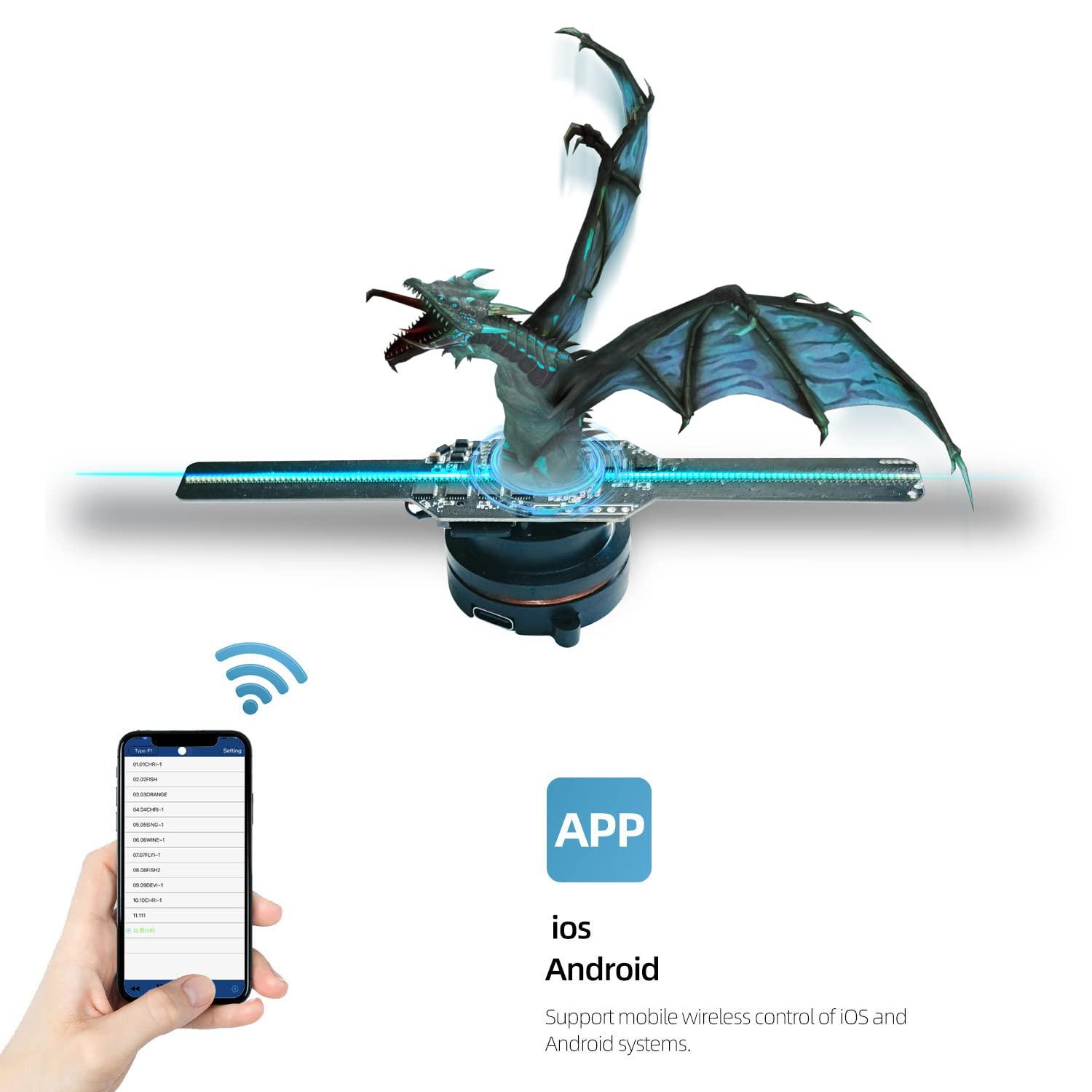 Missyou Missyou 3D Hologram Fan Projector - 5.5" Wi-Fi LED Holographic Display HD LED Holographic Christmas Tree for Halloween Advertising, Events, Exhibition User-Friendly App Control, 1500+ Video Materials