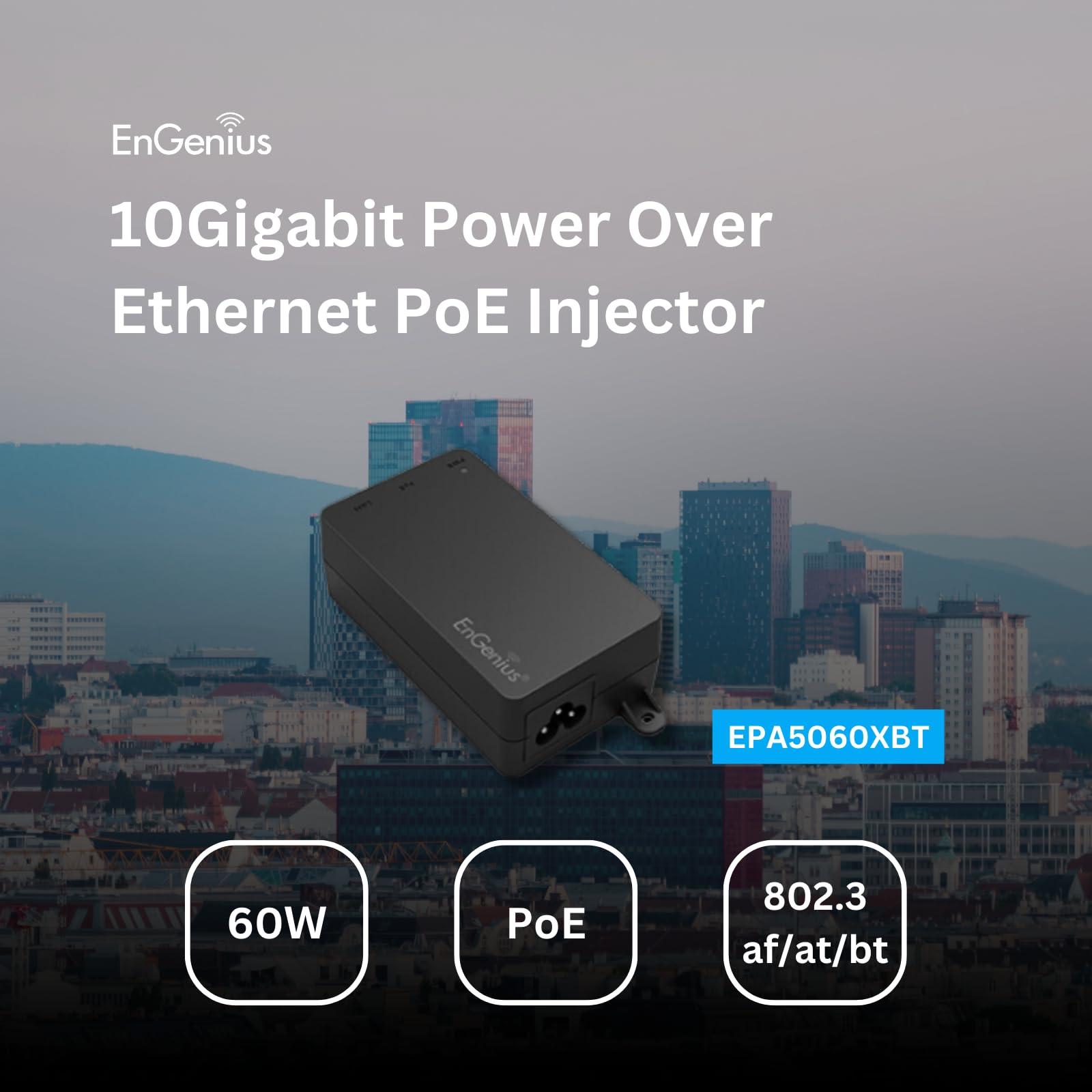 EnGenius EnGenius 10Gbps Power Over Ethernet PoE++ Injector | 60W | 802.3af/at/bt | Plug & Play | Up to 100 Meters (328ft) | Single Port [EPA5060XBT]