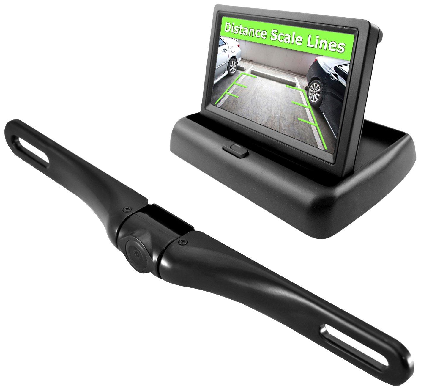Pyle Pyle Backup Rear View Car Camera Monitor Screen & Alarm Parking Sensors System Reverse Safety Distance Scale Lines, Waterproof Night Vision Angle, 4.3\" LCD Video Display for Vehicles - (PLCMPS48)