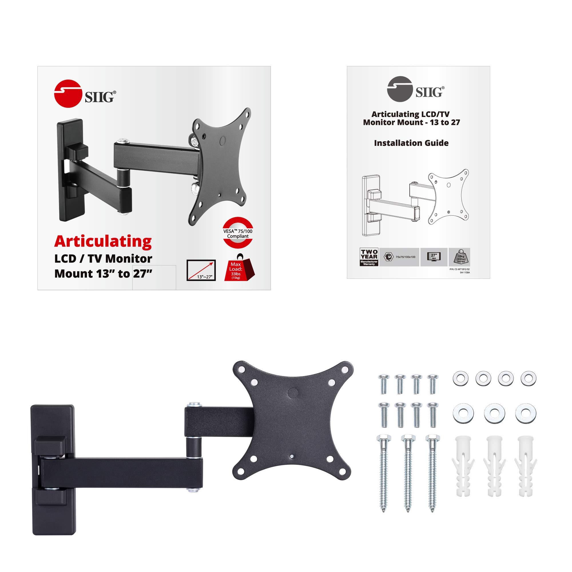 SIIG SIIG TV Monitor Wall Mount for Most 13\" to 27\" LCD Plasma Flat Screen Monitors up to 33lbs - VESA 75x75mm/ 100x100mm - Full Motion Articulating Adjustable Extension ARM
