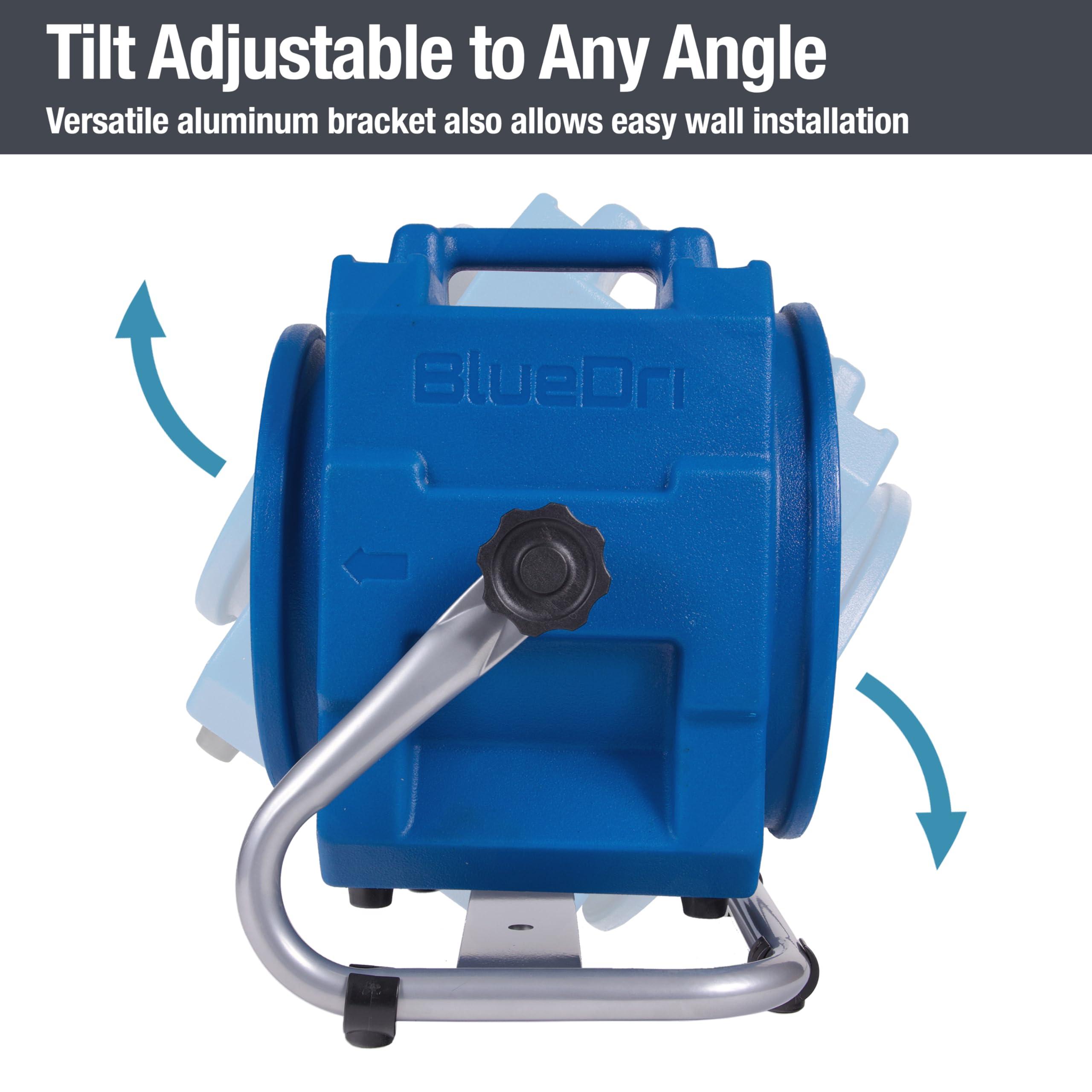 BlueDri BlueDri Portable 1/5 HP, 870 CFM Mini Axial Air Mover Fan with Wall Mount Option for Water Damage, Drying and Ventilation, Blue, MA-870, Small