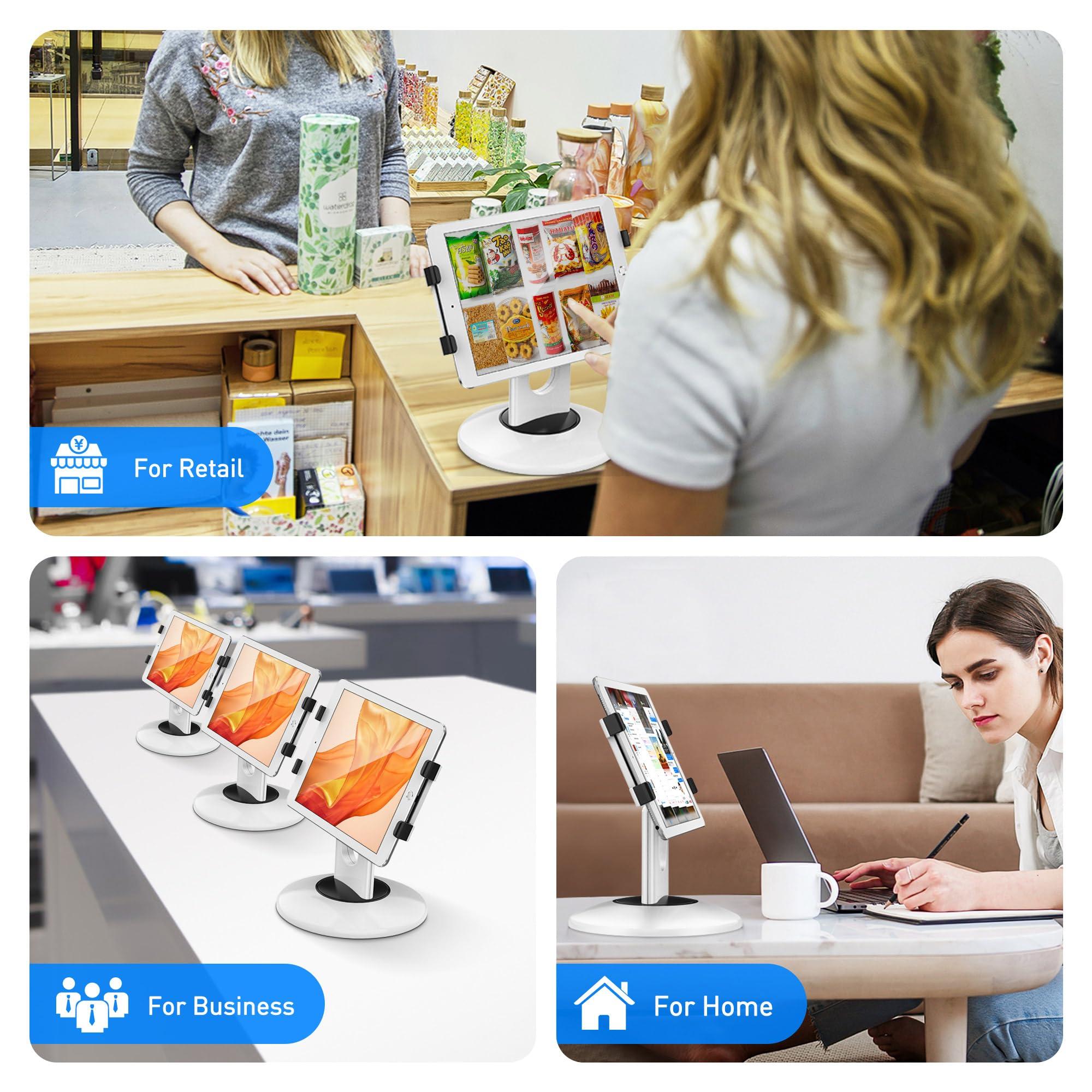 AboveTEK AboveTEK Retail Kiosk iPad Stand, 360 Rotating Commercial POS Tablet Stand, Fits 6\"-13\" (Screens) iPad Mini Pro-Business Swivel Tablet Holder, for Store Office Reception Kitchen Desktop (White)