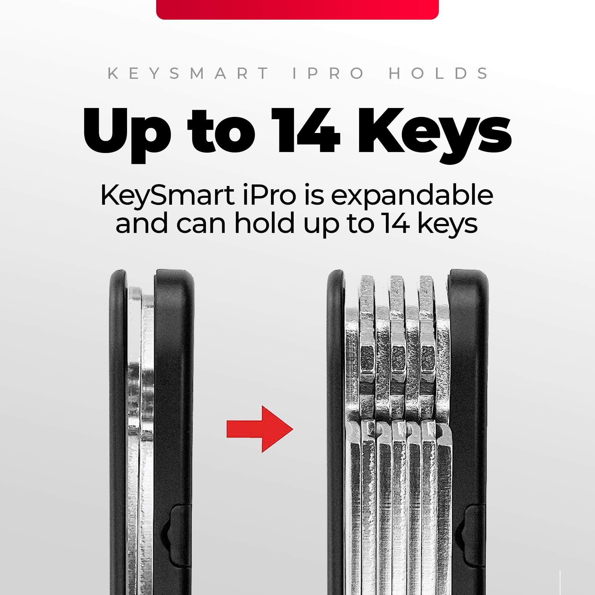 KEY SMART KeySmart iPro Smart Key Tracker - Apple Find My App Compatible, Find Your Lost Keys Key Organizer Keychain Holder, Compact Trackable Key Chain Keyholder, LED Flashlight (up to 14 Keys, Black)