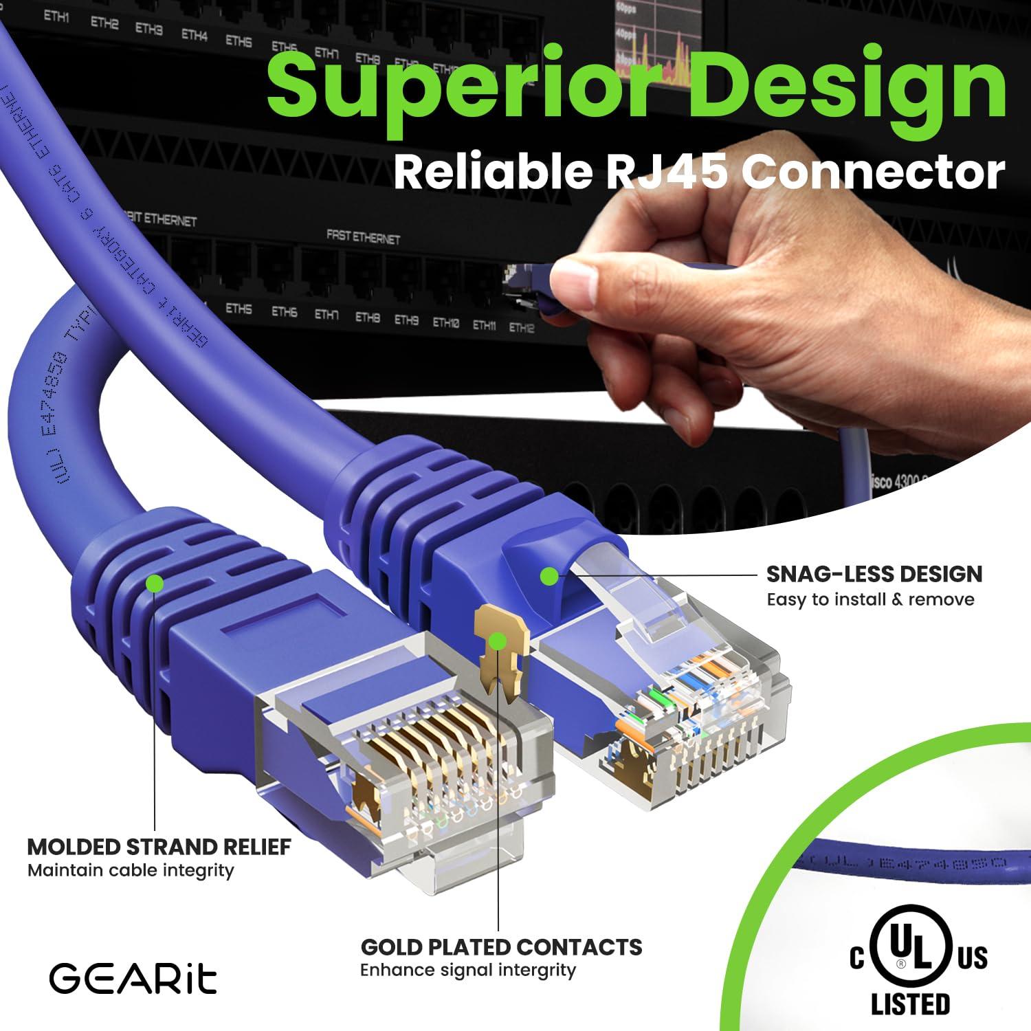 GearIT GearIT Cat 6 Ethernet Cable (10-Pack 5 Feet) Cat6 Network Patch, 10Gbps, RJ45, Snagless Cord, Gold-Plated Connectors, Internet for PC, TV, Tablet, Router, Printer, Servers, IT Data Center - Purple