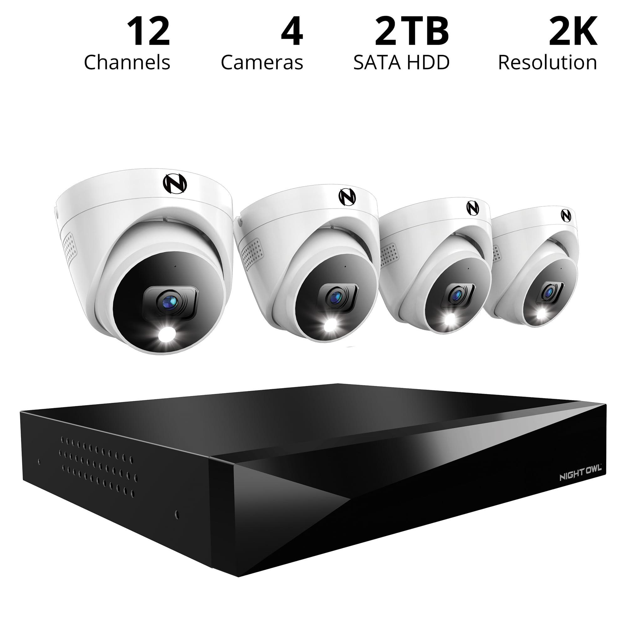 Night Owl Night Owl 2-Way Audio 12 Channel DVR Video Home Security Camera System with (4) Wired 2K HD Indoor/Outdoor Deterrence Dome Cameras and 2TB Hard Drive (Add up to 4 Wi-Fi Cameras) (4 Camera)