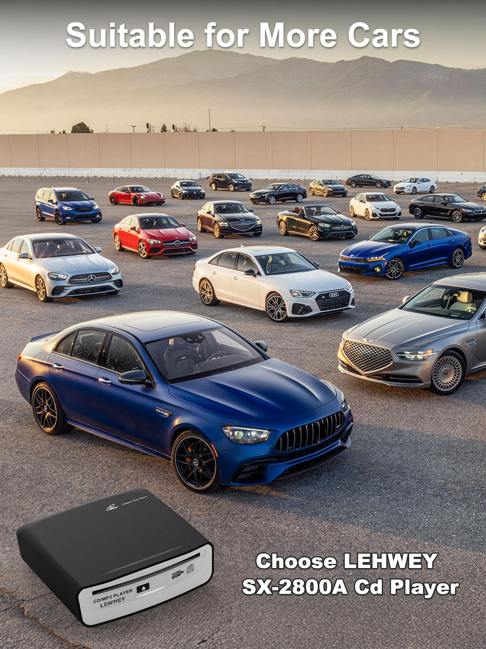 Lehwey External Universal CD Player for Car - LEHWEY Portable CD Player with Extra USB Extension Cable, Plugs into Car USB Port, Laptop, TV, Mac, Computer, for Android 4.4 and Above Navigation