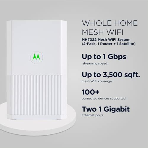 Motorola Motorola MH7022 | WiFi Mesh System (2-Pack) | Replaces Router + Extender | Easy Setup, Network Protection, Parental Controls | AC2200 WiFi Speed | up to 3500 sq ft