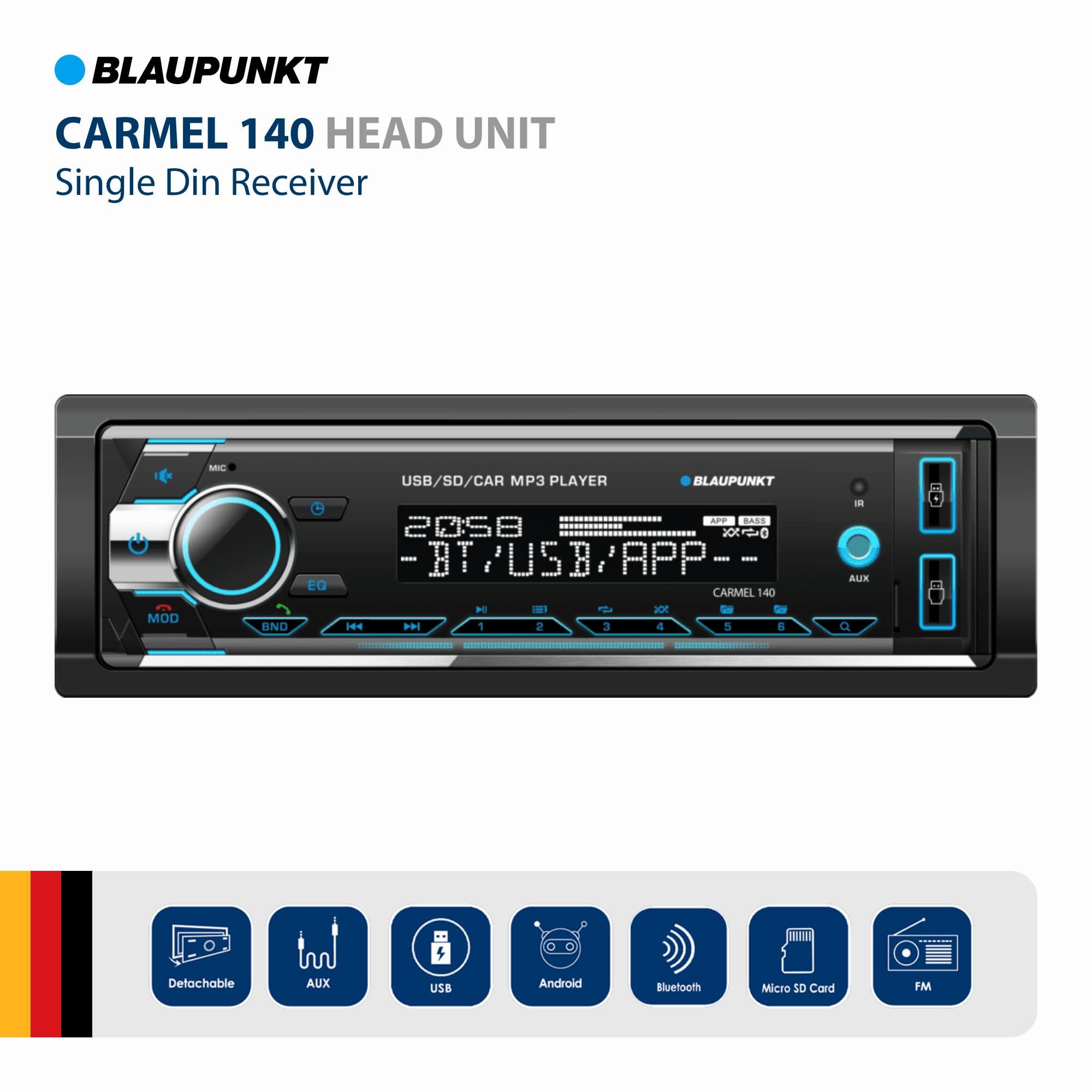 BLAUPUNKT BLAUPUNKT Carmel 140 Single Din Multimedia DVD CD MP3 Receiver Front USB Port - Black