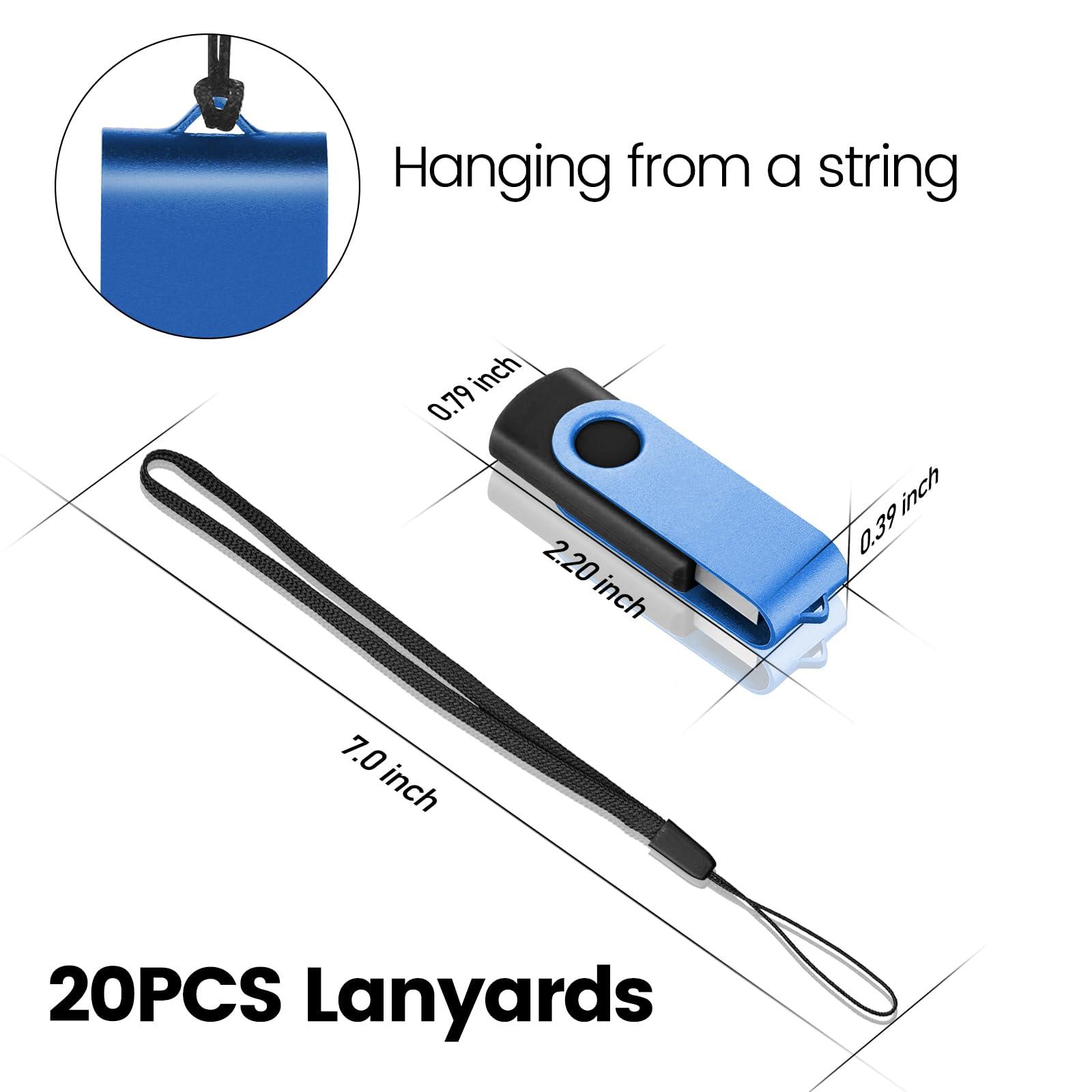 EASTBULL EASTBULL USB 2.0 Flash Drive 8GB with Lanyards Thumb Drives Bulk 20 Pack Colorful Multipack Memory Stick Pen Drive Swivel Design(8GB 20 Pack)