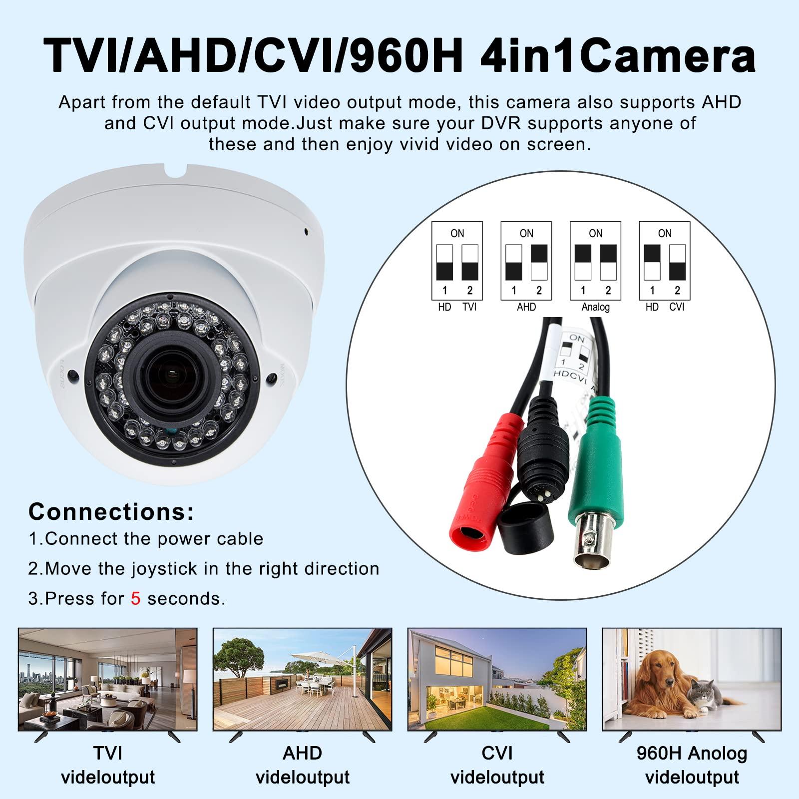 Anpviz Anpviz Analog CCTV Camera HD 1080P 4-in-1 Security Camera(TVI/AHD/CVI/960H CVBS) Analog Security Camera 2.8-12mm Varifocal Lens 36 IR-LEDs Turret Dome Camera for Day& Night