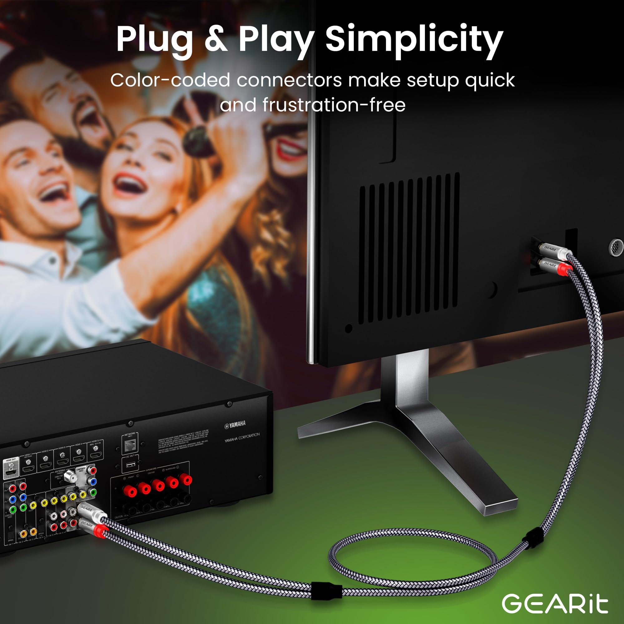 GEARit GEARit RCA Cable (15FT) 2RCA Male to 2RCA Male Stereo Audio Cables Shielded Braided RCA Stereo Cable for Home Theater, HDTV, Amplifiers, Hi-Fi Systems, Car Audio, Speakers, 15 Feet