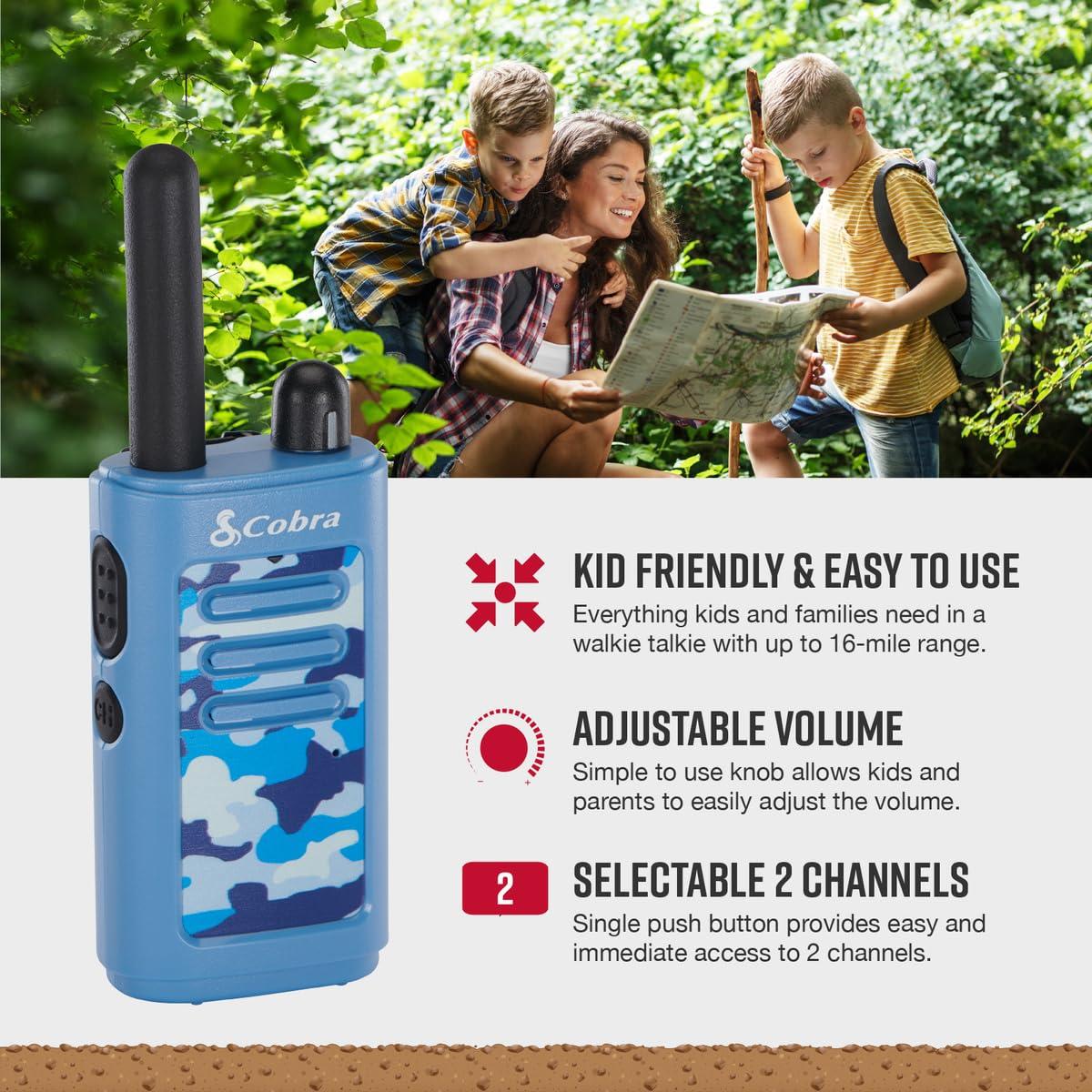 Cobra Cobra HE150 B - Kid Friendly Walkie Talkies - 16-Mile Range, 2 Channels Two-Way Radio Set, Blue (2-Pack)