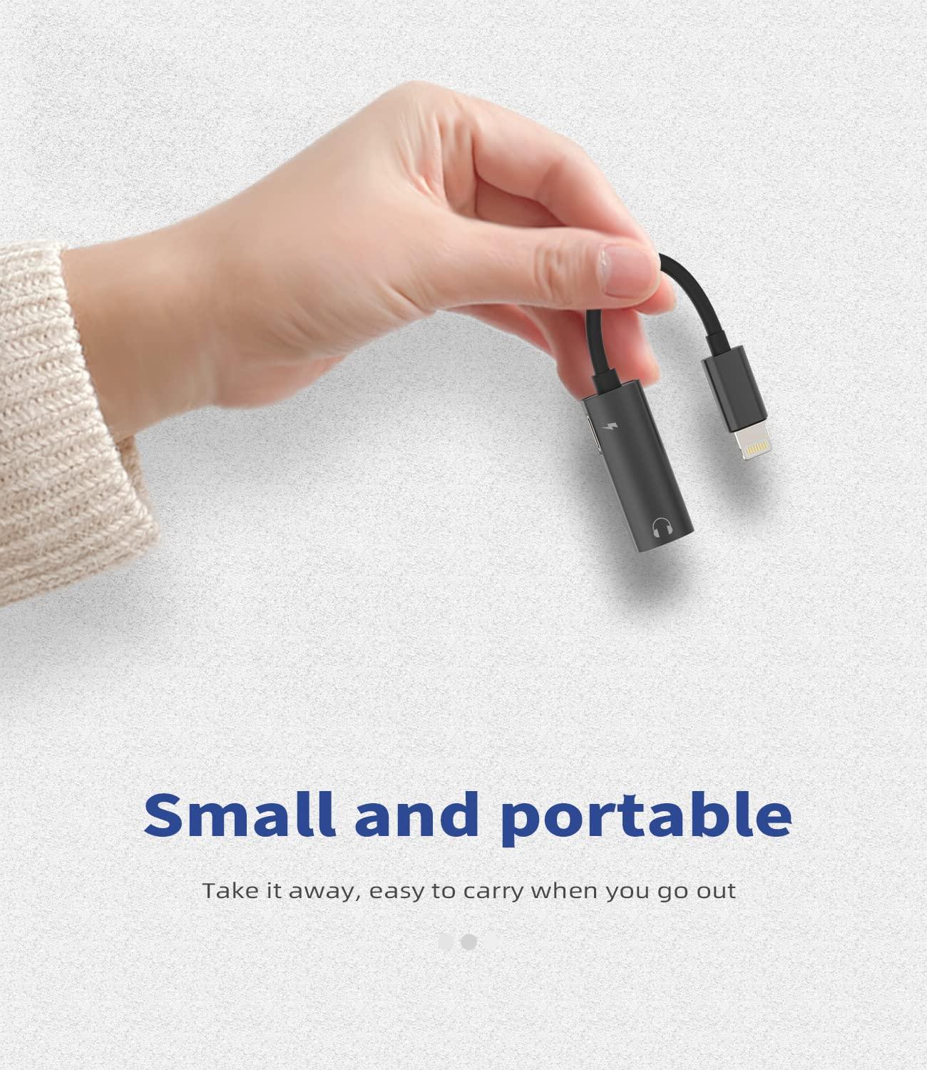 HOYULLI Iphone Adapter for Headphone Jack Lightning to 3.5mm AUX Charger Dongle Splitter Audio Adaptador Para 2in1 Cable Earphone MFI Certified Compatible With 7 8 X Xr 13 12 11 Pro Ipad Music Converter