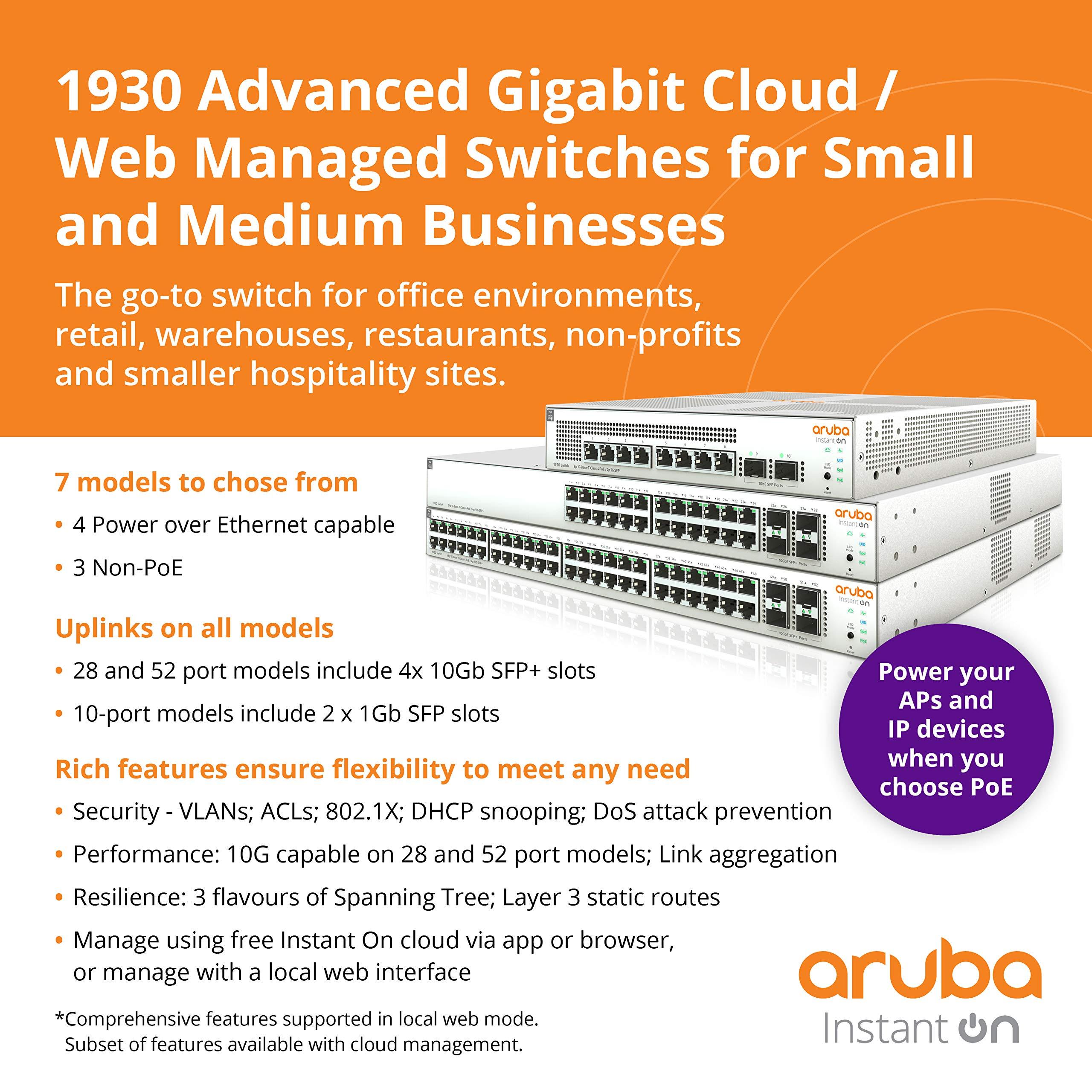 ARUBA Aruba Instant On 1930 28P Gb Ethernet 24xGE PoE (370W), 4X 1G/10G SFP+, L2+ Smart Switch EU Europe Cord (JL684A#ABB)