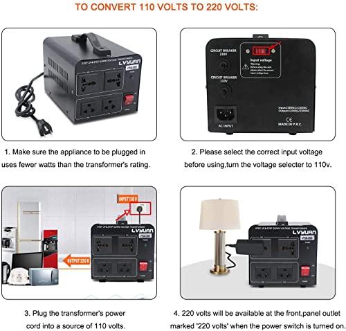 Cantonape Cantonape Voltage Transformer Converter 2000 Watt Step Up/Down Convert from 110-120 Volt to 220-240 Volt and from 220-240 Volt to 110-120 Volt with 2 US Outlets, 2 Universal Outlets