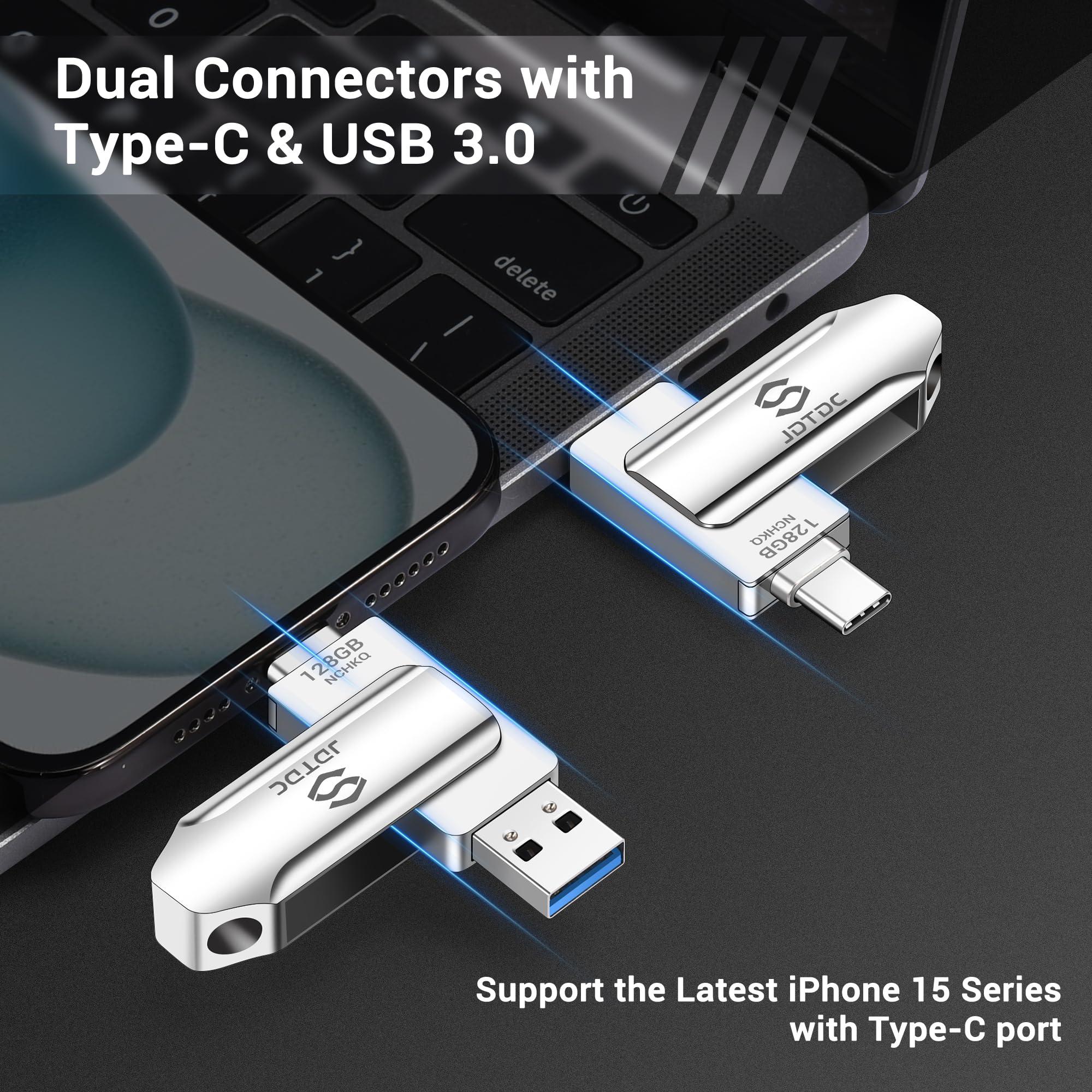 JSL JDTDC 128GB Photo Stick for iPhone Flash Drive iPhone Storage iPad USB Memory External Storage for iPhone Thumb Drive iPhone Lightning USB Flash Drive iPhone Backup Stick