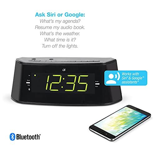 GPX GPX Large Display Voice-Activated Dual Alarm Clock Radio with Bluetooth, FM Radio, Black (CB360B)