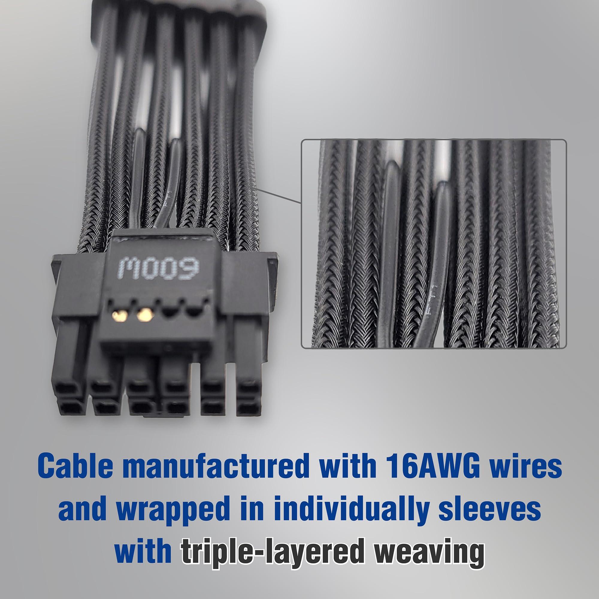 MICRO CONNECTORS Micro Connectors Premium Sleeved 12VHPWR PCI-e 5.0 16Pin (12+4) to Triple 8-Pin GPU Power Extension Cable (F04-303BK)