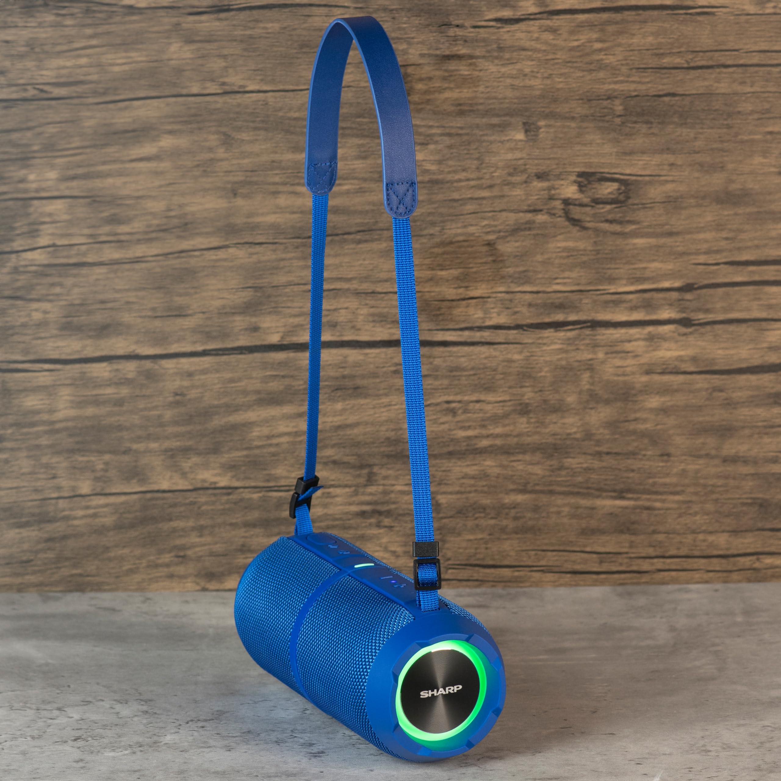 Sharp Sharp GX-BT390 Crystal Clear Series Bluetooth Speaker | Waterproof IP67 | 10 Hour Playtime | 2 Light Modes | 60W Max Power with Strong Bass | True Wireless Pairing | Hands-Free Calling | Strap | Blue