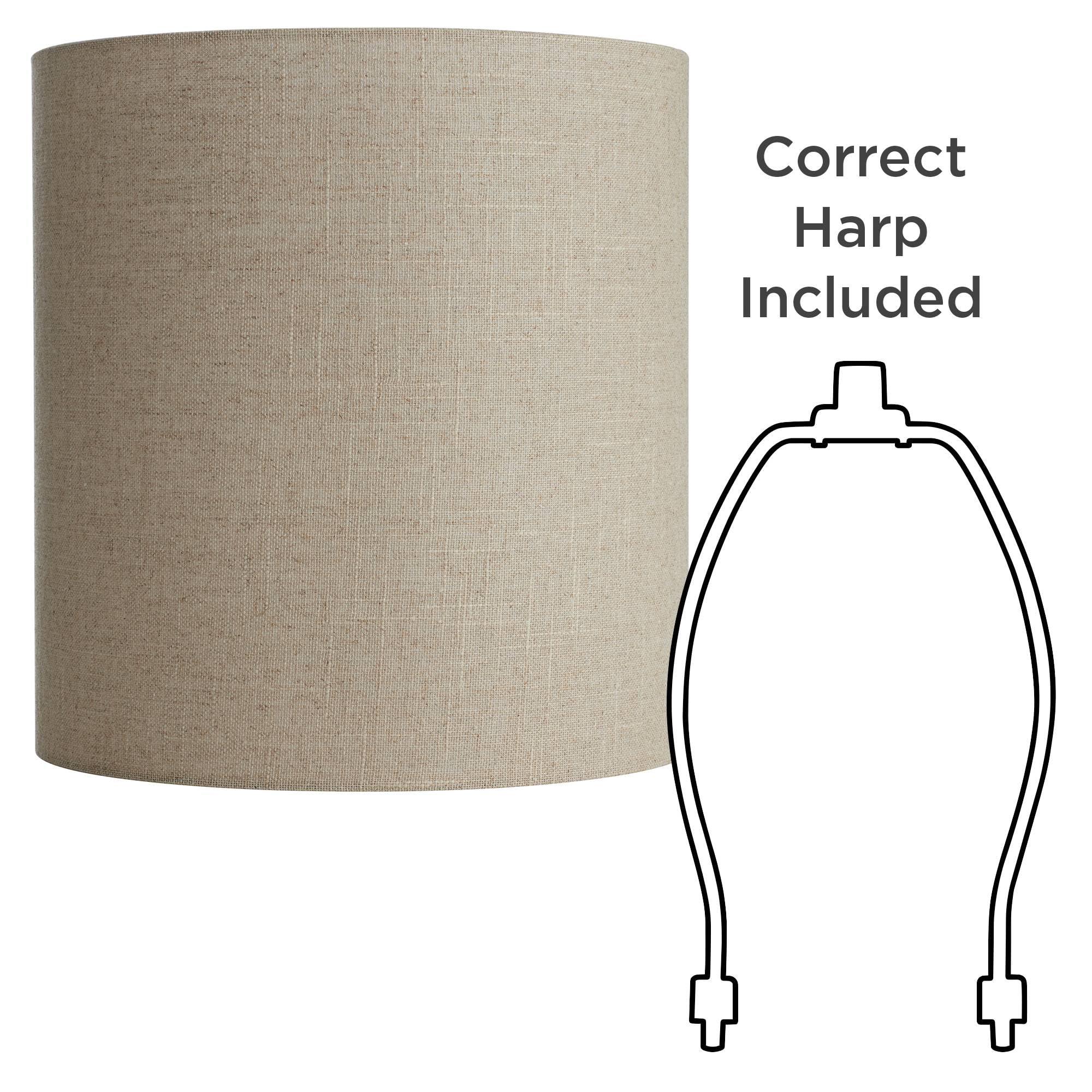 Springcrest 14\" Top x 14\" Bottom x 15\" High x Lamp Shade Replacement Medium Tall Oatmeal Beige Drum Round Rustic Farmhouse Western Linen Fabric Spider Harp Finial - Springcrest