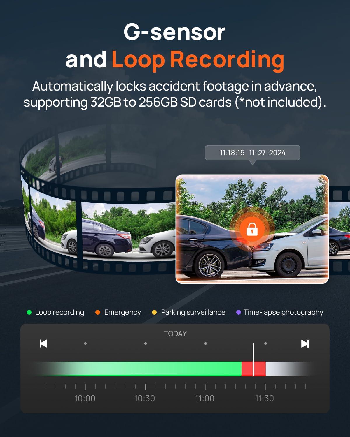 70mai 70mai A810 4K Dash Cam Front and Rear, Dual Dash Camera for Cars with Starvis 2 HDR Night Vision, ADAS, Built in GPS&WiFi, 4G Support, 24/7 Parking Mode, AI Motion Detection, Time-Lapse, APP Reminder