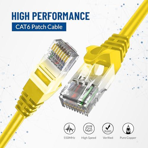 NewYork Cables NewYork Cables Cat6 Ethernet Patch Cable 10 ft (1 Pack), Snagless Cat6 Patch Cables for Data Centers, 10Gbps, 550Mhz Ethernet Cord, Bare Copper Network Patch Cables for Home and Enterprise -Yellow