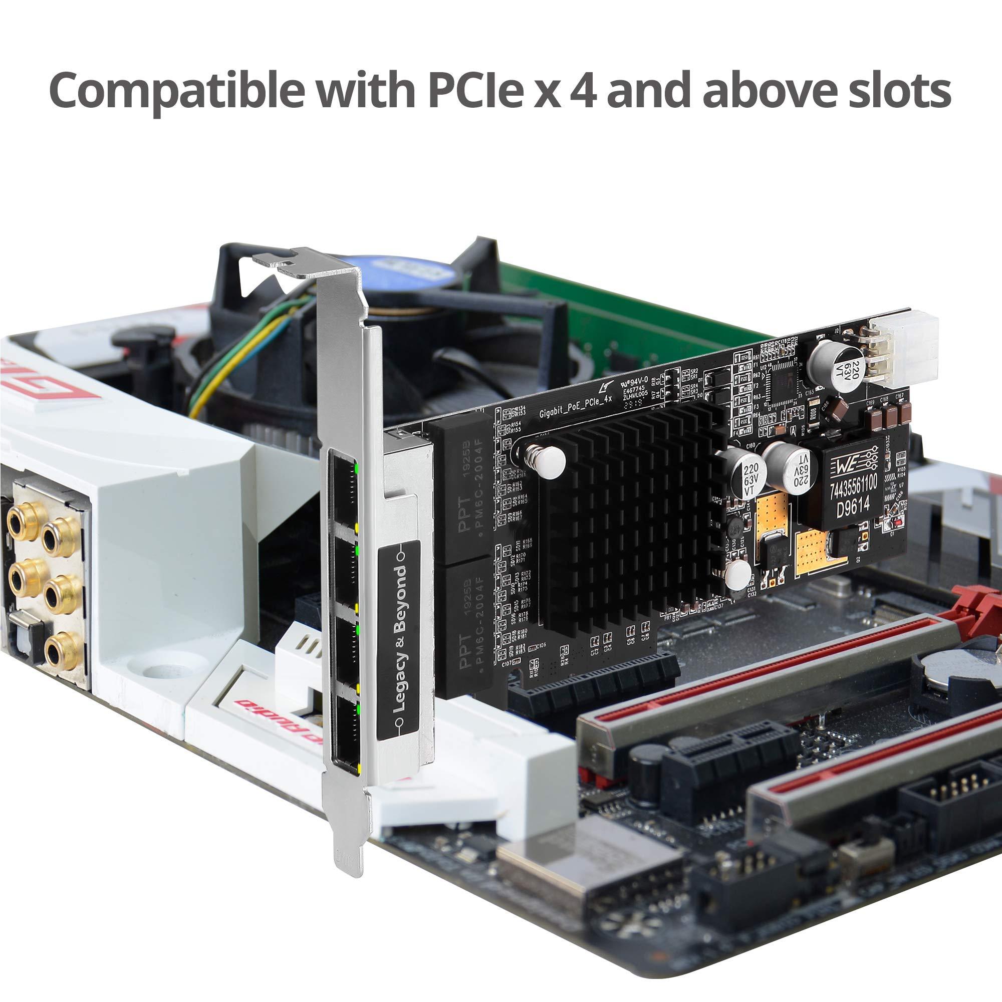 SIIG SIIG 4 Port Gigabit Ethernet PCIe Card with PoE (Power Over Ethernet) - Intel i350-T4, PoE+, 30W Per Port, VLAN, Dual-Profile Brackets (LB-GE0811-S1)