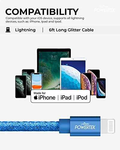 LIQUIPEL LIQUIPEL Powertek Glitter MFi Certified Charger Compatible for Apple iPhone, iPad, 6ft Cable, Lightning to USB Cable Cord, Fast Charging Lightning Cable (Navy Blue)
