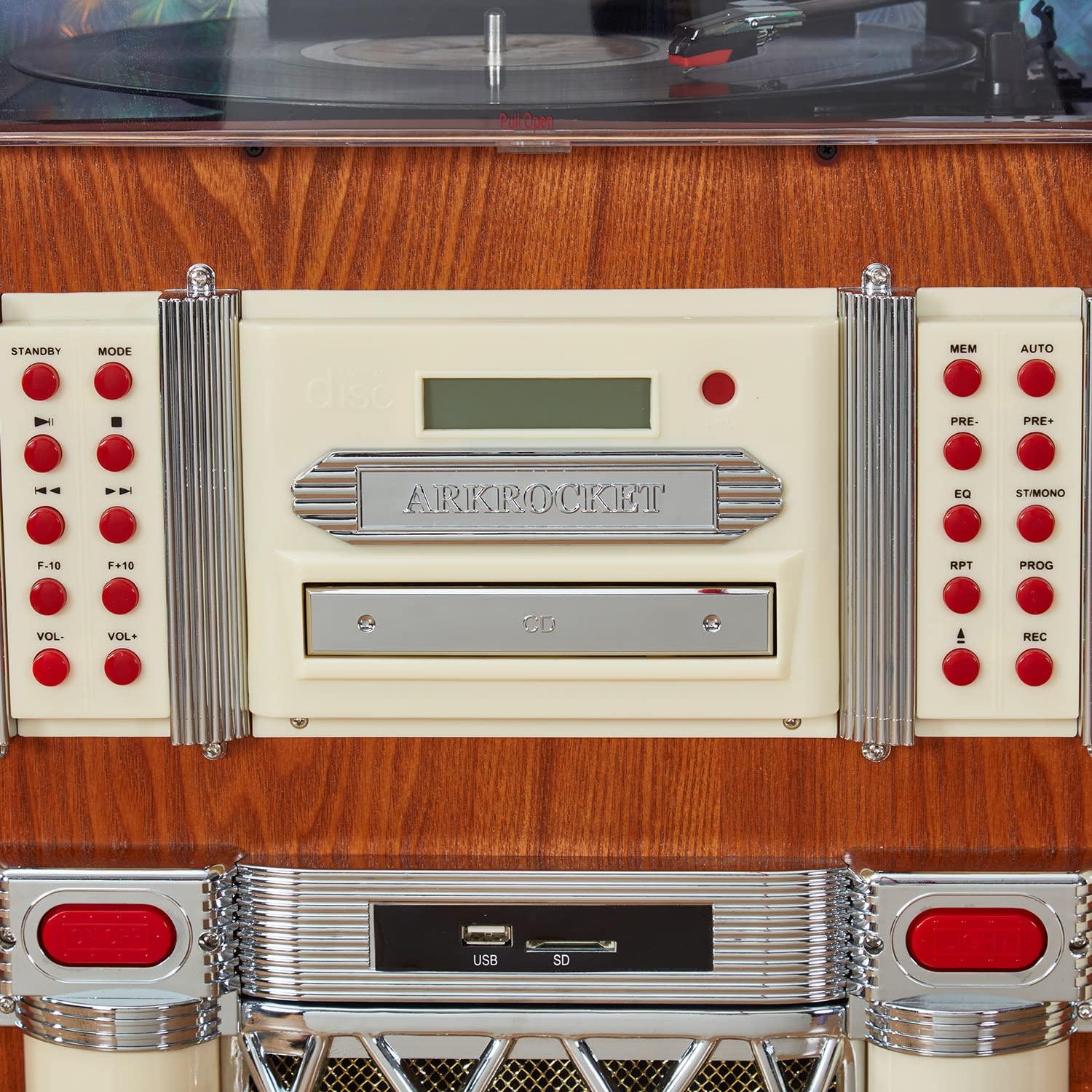 arkrocket Arkrocket Full Size Jukebox Vinyl Record Player Bluetooth USB SD CD Player Radio Retro Turntable Classic Jukebox (Taurus - Classic)