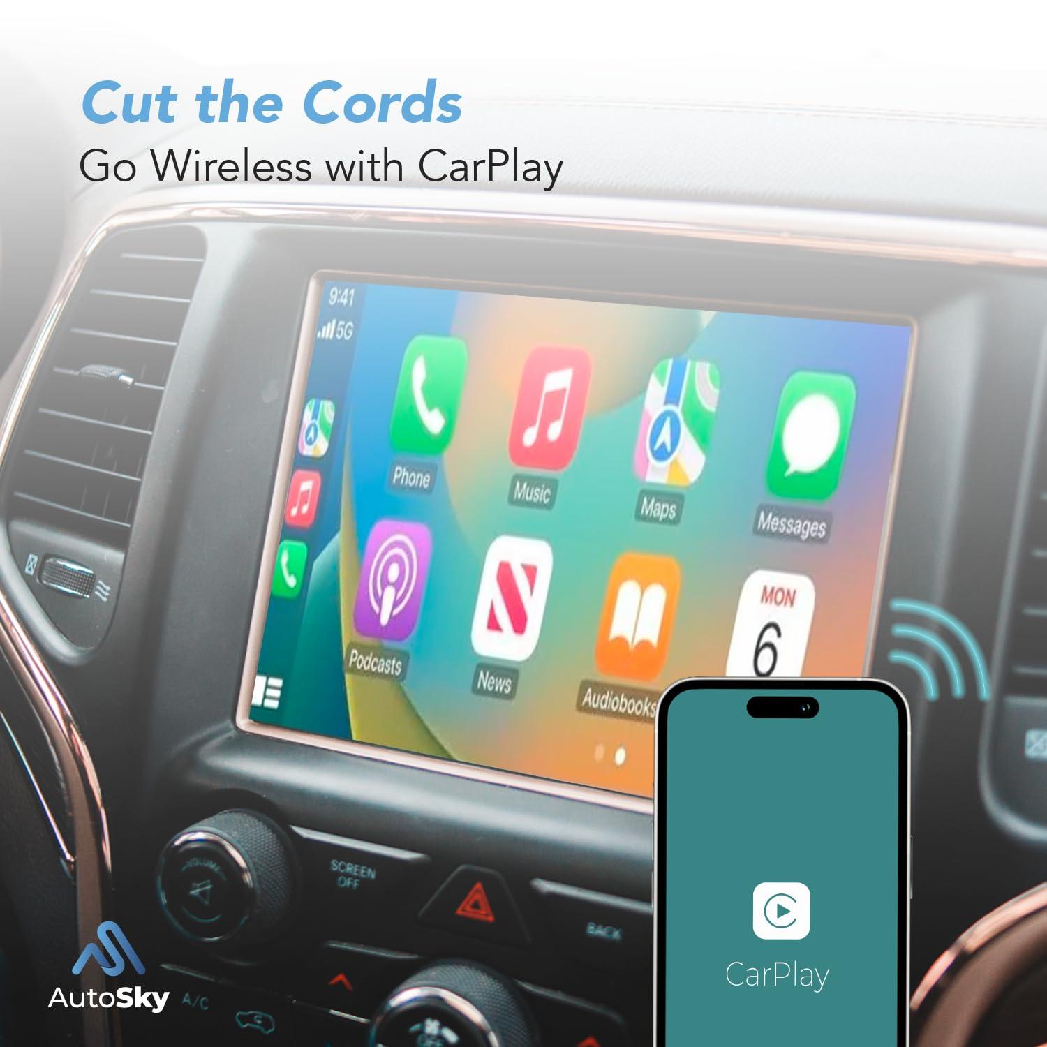 AutoSky Wireless CarPlay Adapter - Fastest 5Ghz - AutoSky - Plug and Play - USB-C and USB-A Cables - Wired CarPlay Required