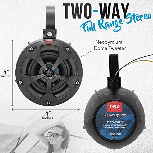 Pyle Pyle 2-Way Waterproof Off Road Speakers - 4" 800W Active Passive Marine Grade Wakeboard Tower RGB Speakers System w/Bluetooth Controller, Full Range Stereo Speaker for ATV/UTV Jeep Boat PLUTV48KBTR