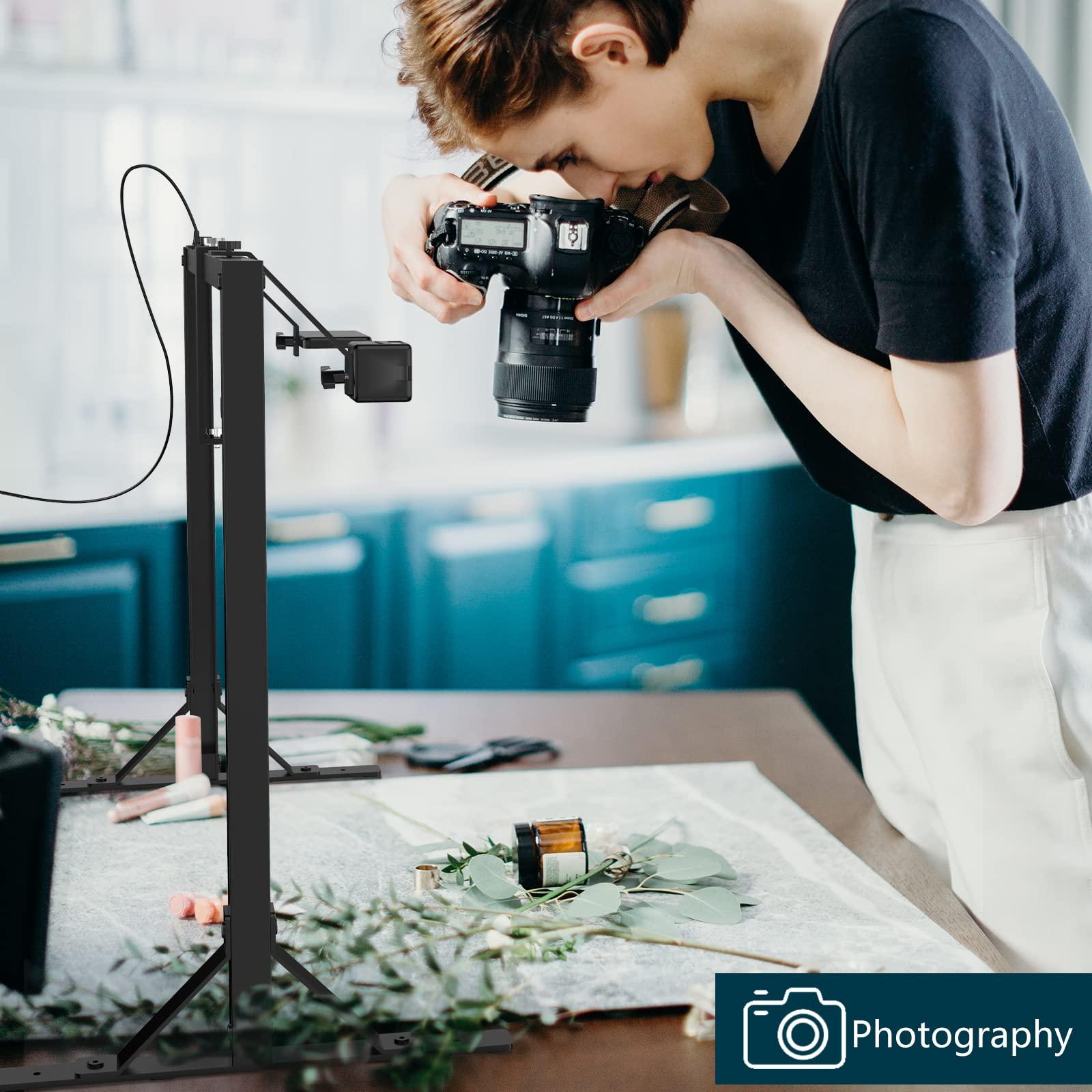 Gltire Gltire Overhead Camera Mount Rig Top-Down Shots with 5600K Led Photography Lighting, Table Top Desk Mount Stand for Camera DSLR Photo Video DIY Art Studio Painting Vlogging with Phone Grip/Clamps