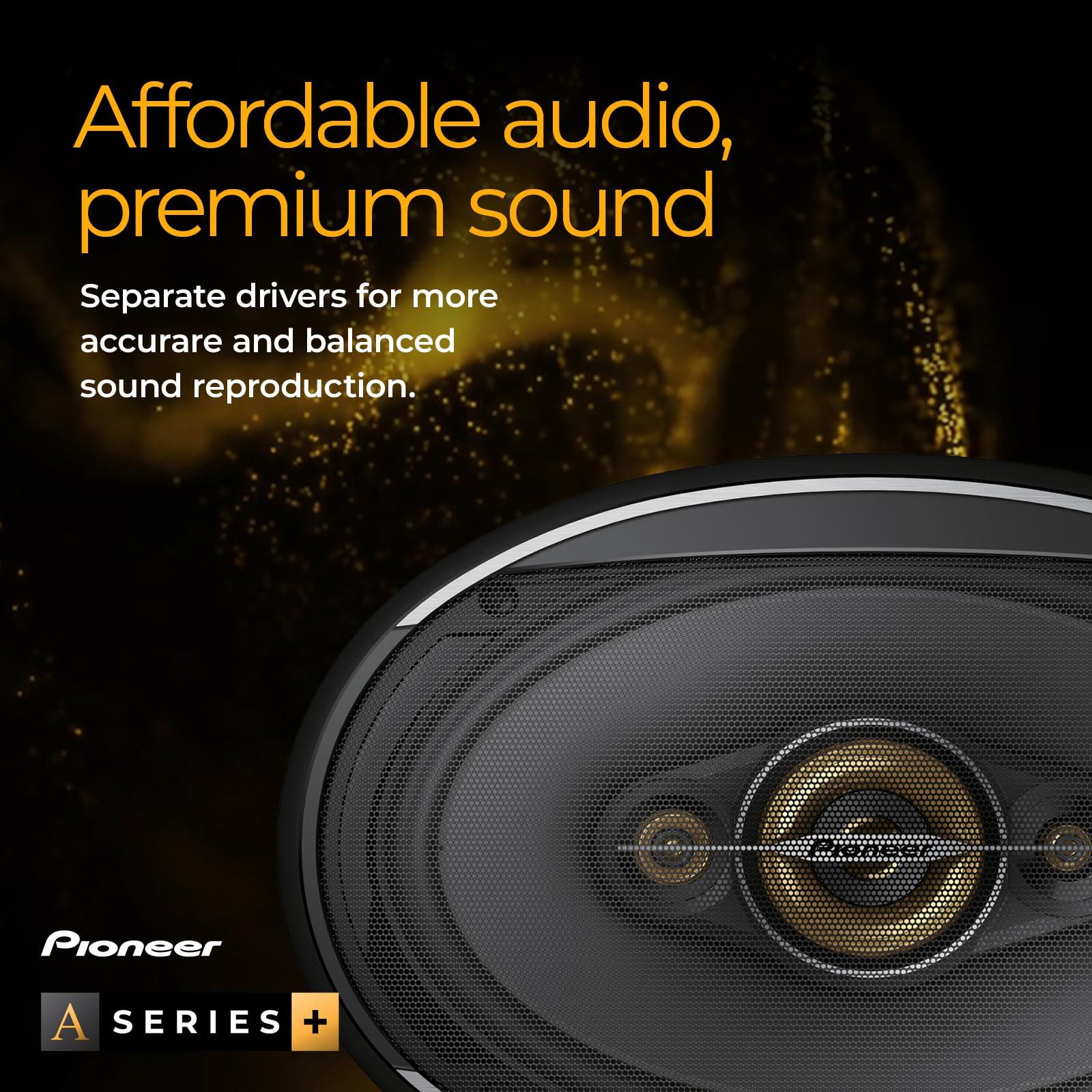 PIONEER Pioneer TS-A1681F, 4-Way Coaxial Car Audio Speakers, Full Range, Clear Sound Quality, Easy Installation and Enhanced Bass Response, Black and Gold Colored 6.5 Round Speakers