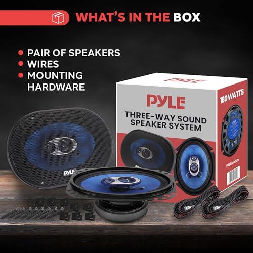 Pyle Pyle 6 x 8 Car Sound Speaker (Pair) - Upgraded Blue Poly Injection Cone 3-Way 360 Watts w/ Non-fatiguing Butyl Rubber Surround 70 - 20Khz Frequency Response 4 Ohm & 1\" ASV Voice Coil - Pyle PL683BL