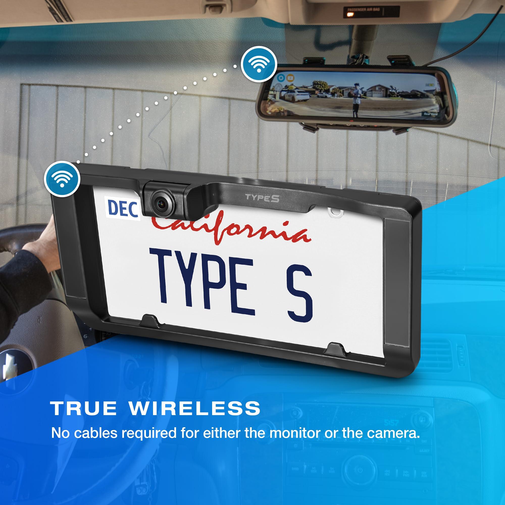 TYPE S TOURING ITEMS Type S True Wireless Solar Powered Smart HD Backup Camera | License Plate Frame Mount | Self-Charging | 3 Minute Installation | Universal Compatibility | 720p Night Vision
