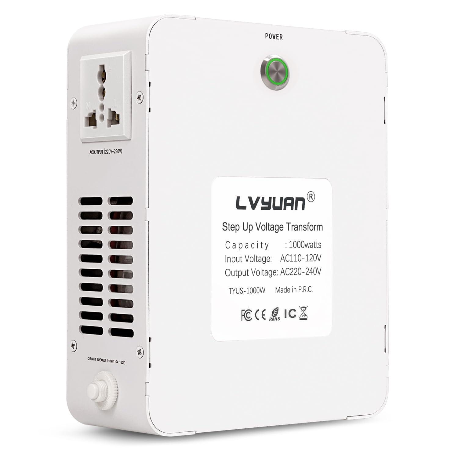 LVYUAN LVYUAN 1000W 110/120V to 220/240V Voltage Converter Step Up Transformer Electrical Converter with Circuit Breaker Protection for Euro China Korea Appliances[3 Year Warranty]