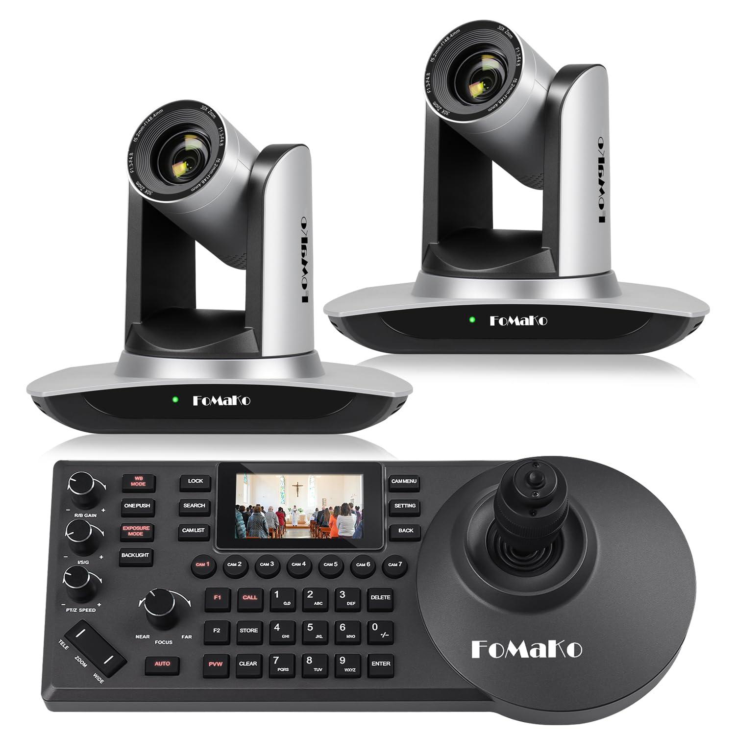 FoMaKo FoMaKo AI Auto Tracking HDMI PTZ Camera 20x Optical Zoom for Church Services Worship Education(2pcs) + KC608 Pro PTZ Controller (FMK12UH Prox2 + KC608 Pro)